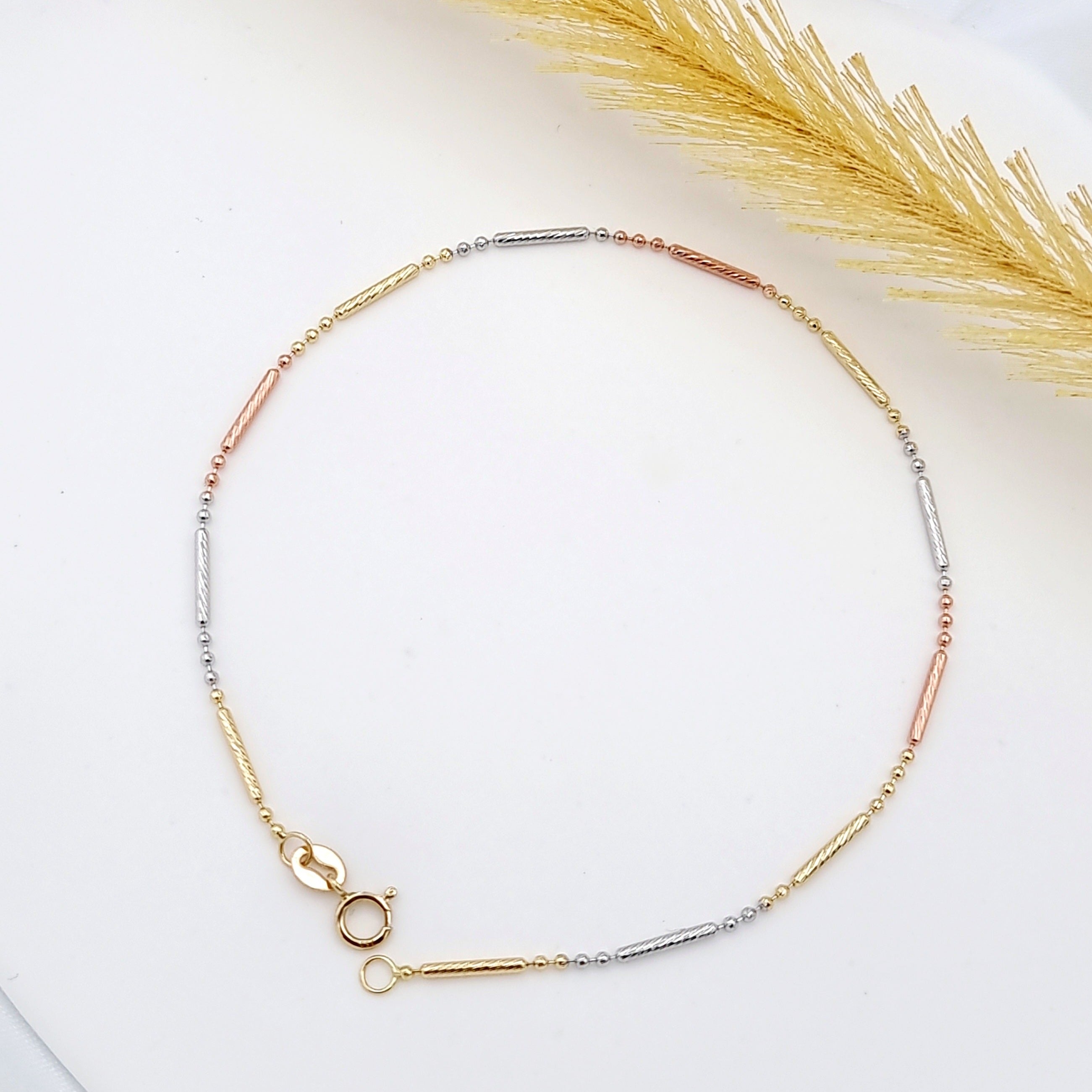 18K Pure Gold 3 Color 1 Layer Bracelet