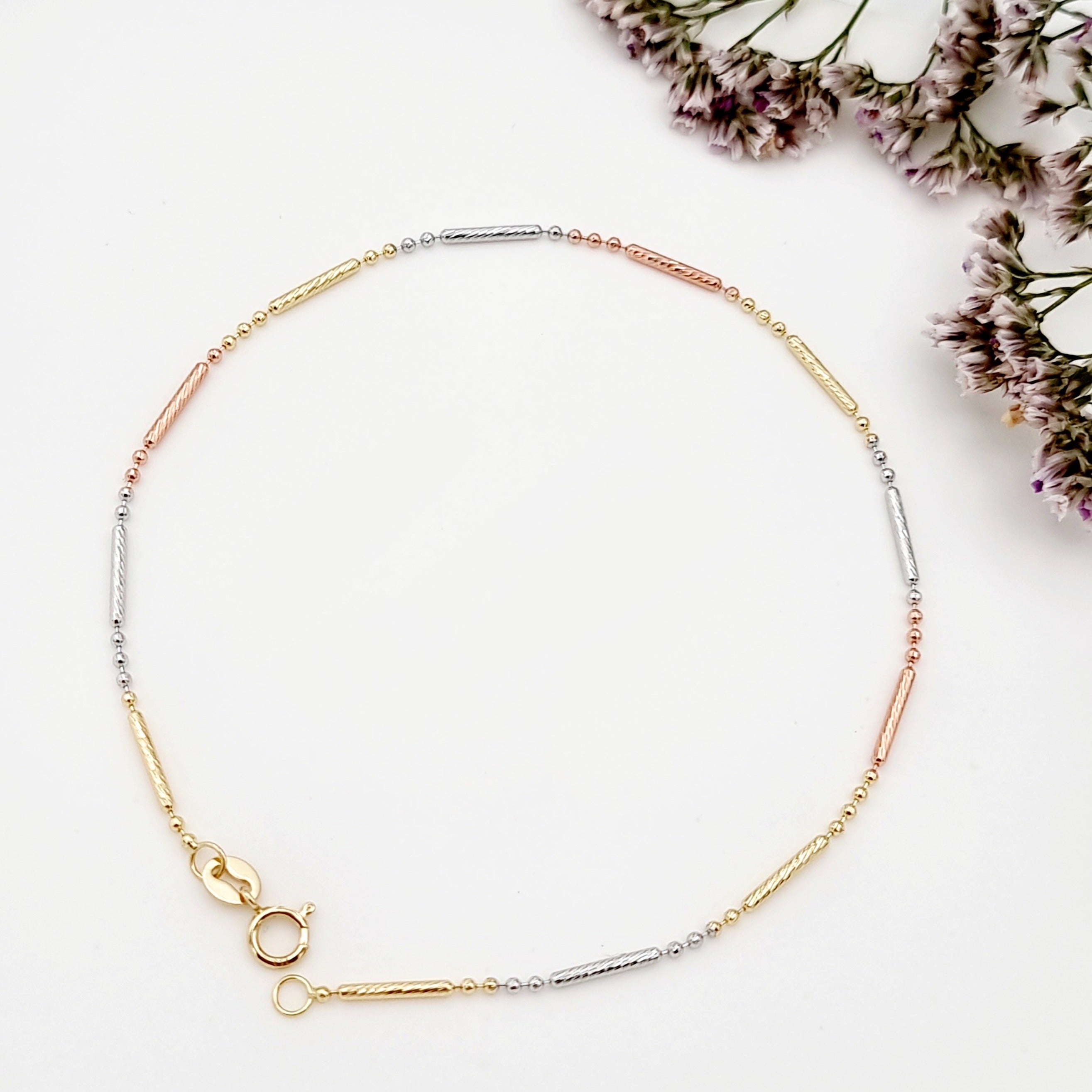 18K Pure Gold 3 Color 1 Layer Bracelet