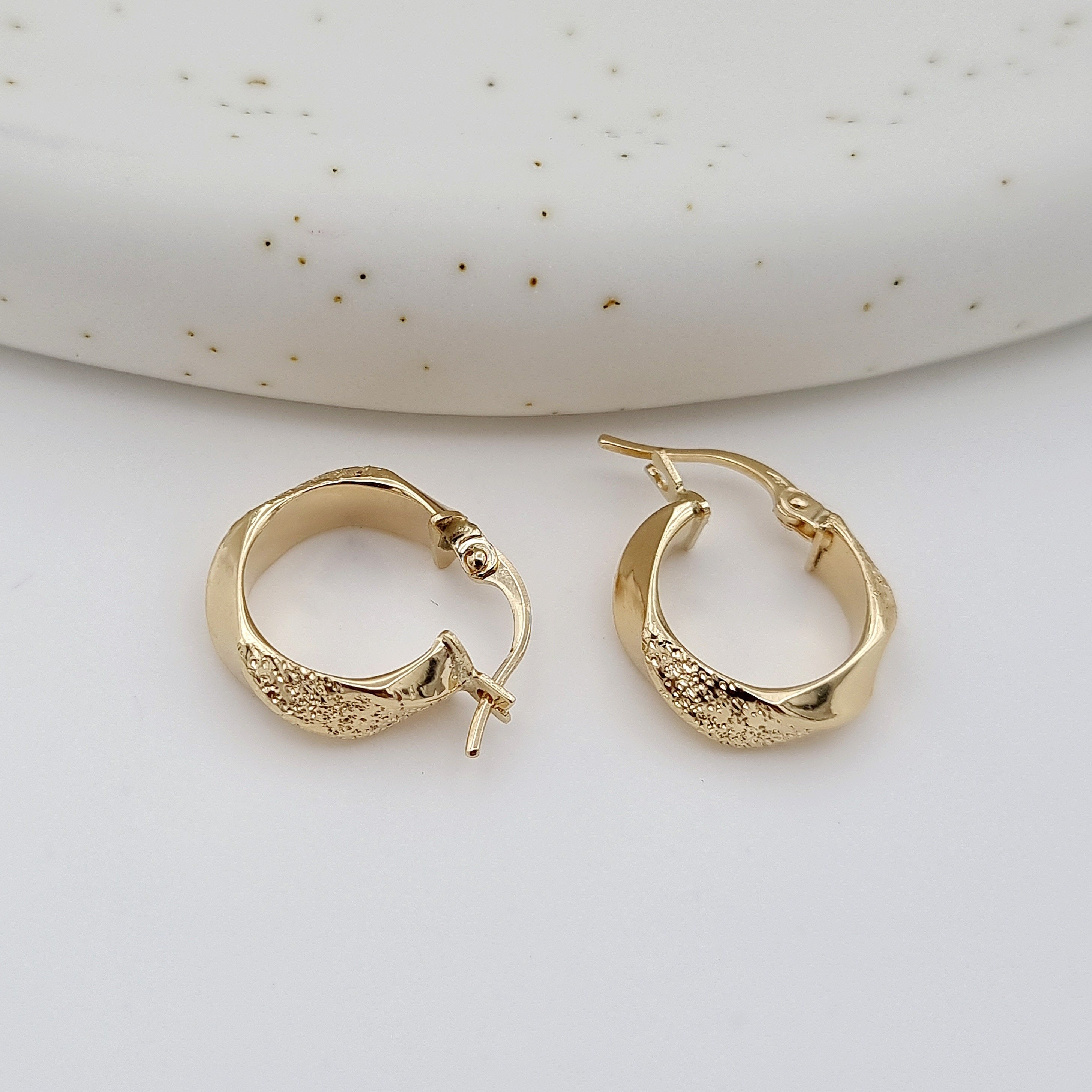 18K Pure Gold Round Thick Earring Set