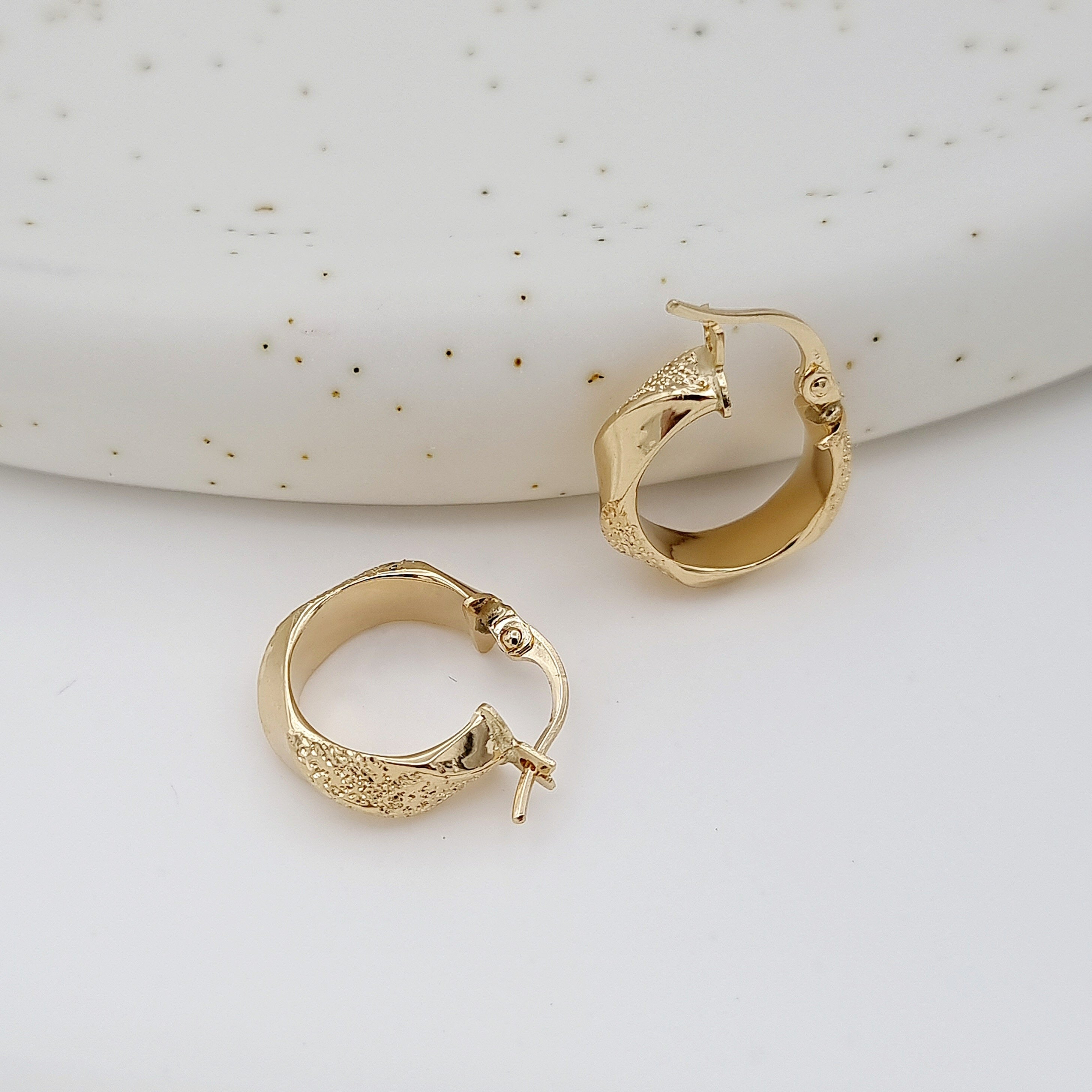 18K Pure Gold Round Thick Earring Set