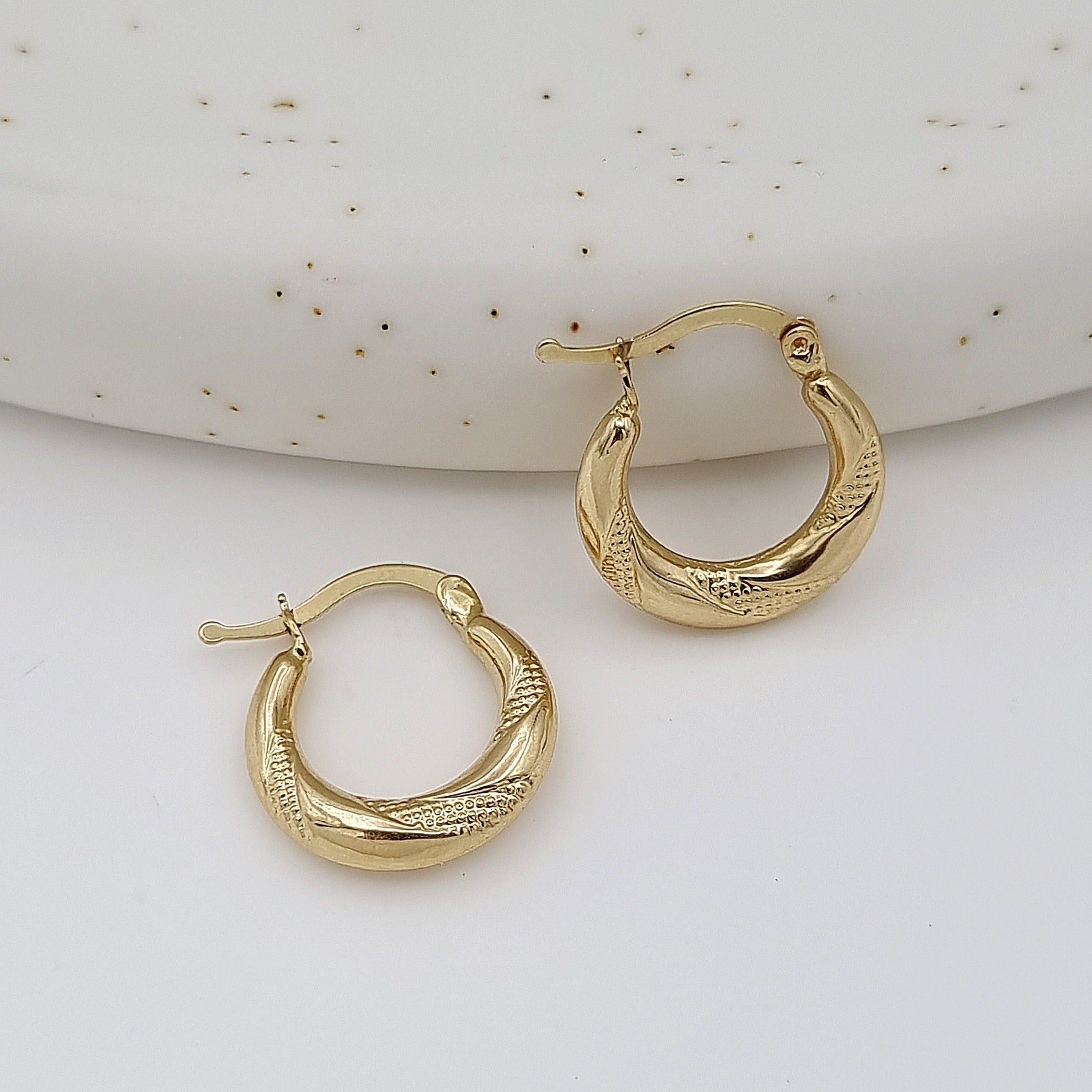 18K Pure Gold Round Earring Set