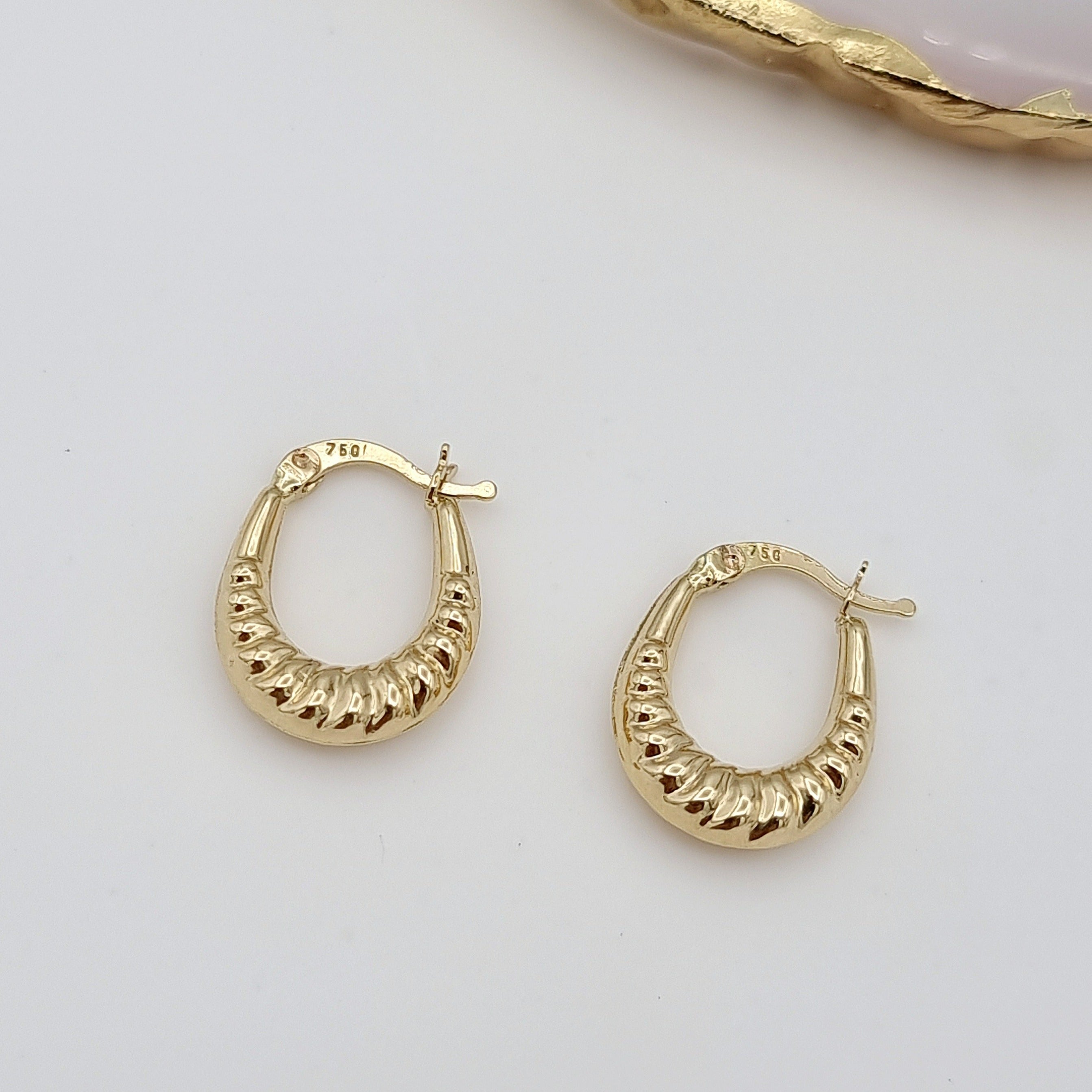 18K Pure Gold Oval Earring Set