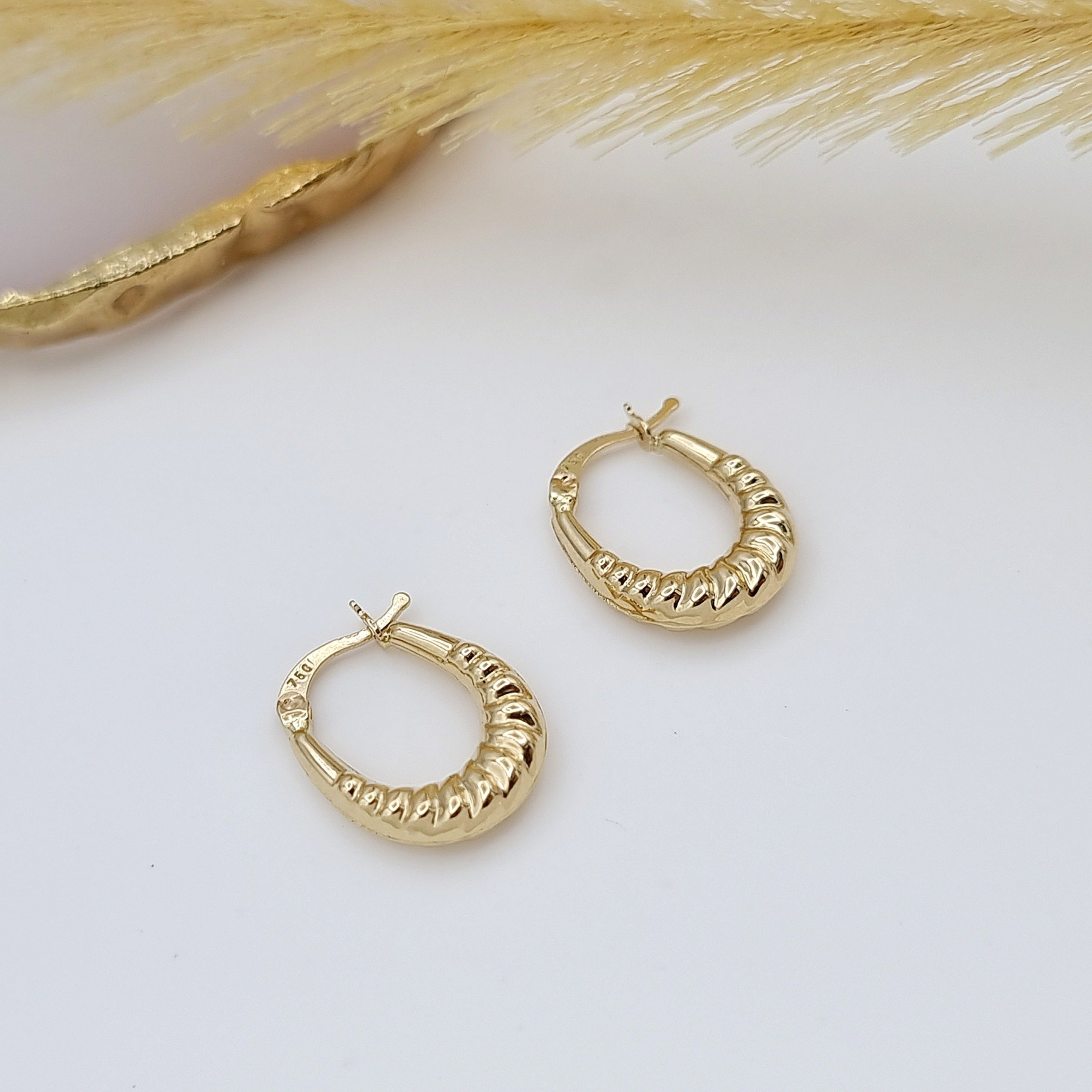 18K Pure Gold Oval Earring Set