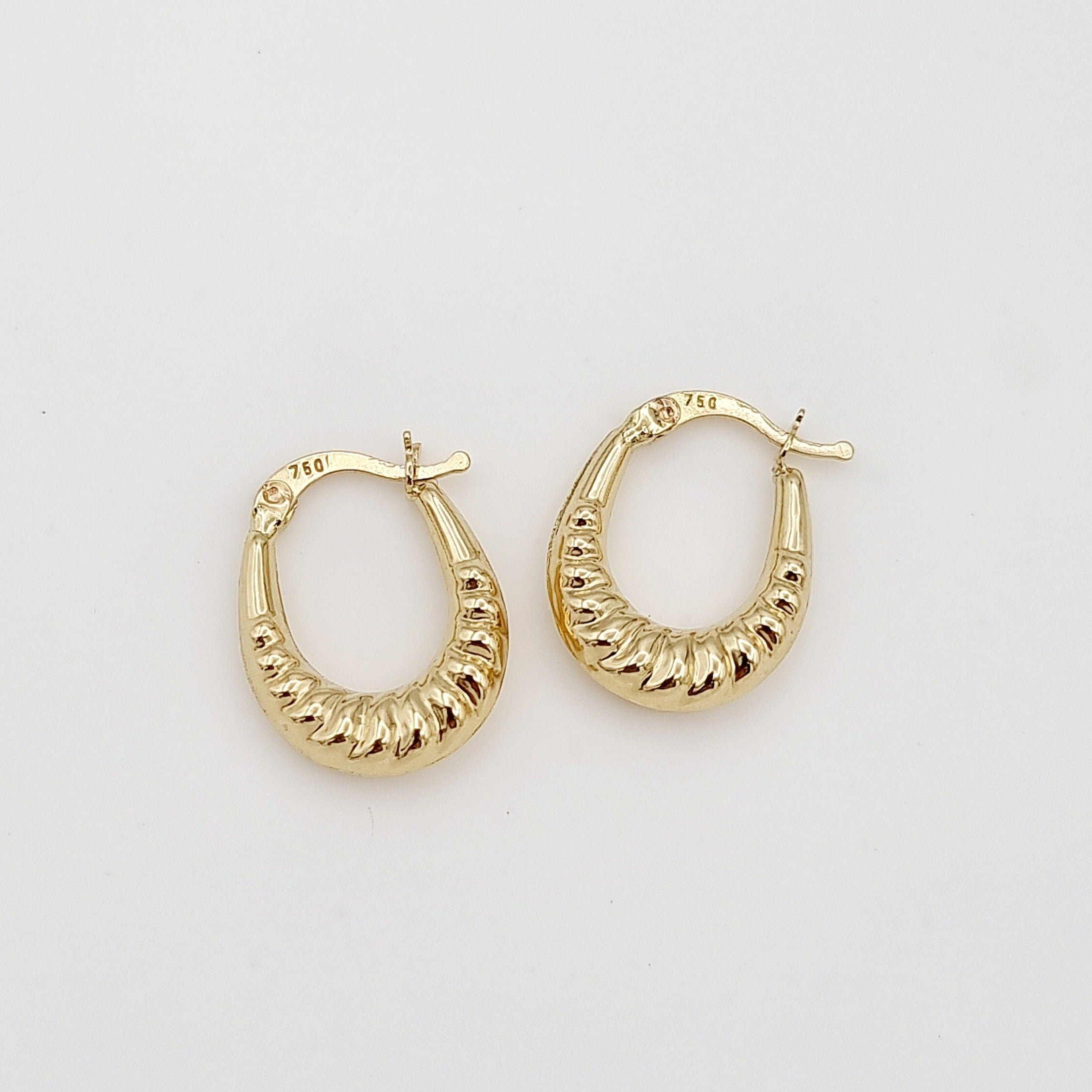 18K Pure Gold Oval Earring Set