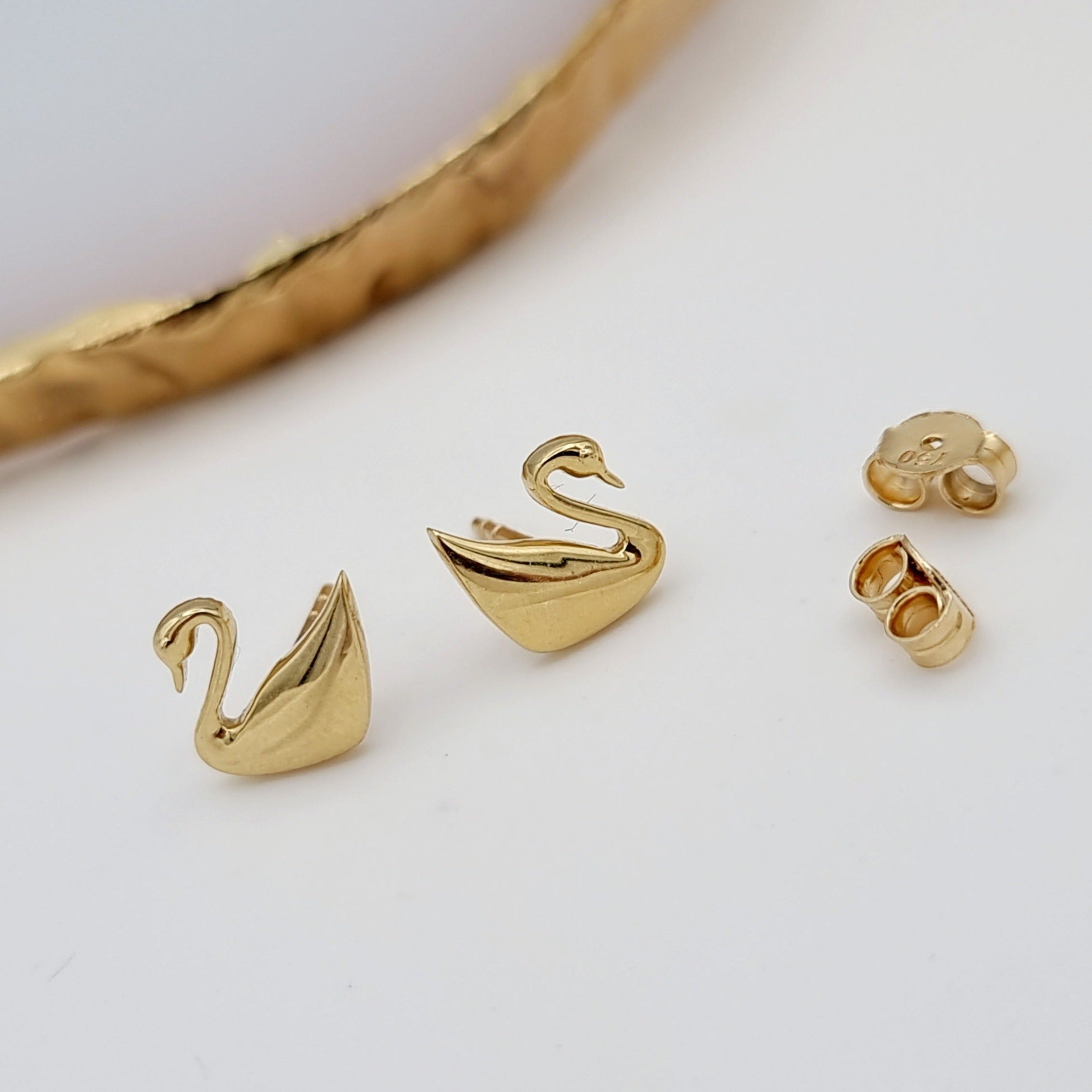 18K Pure Gold Swan Earring Set