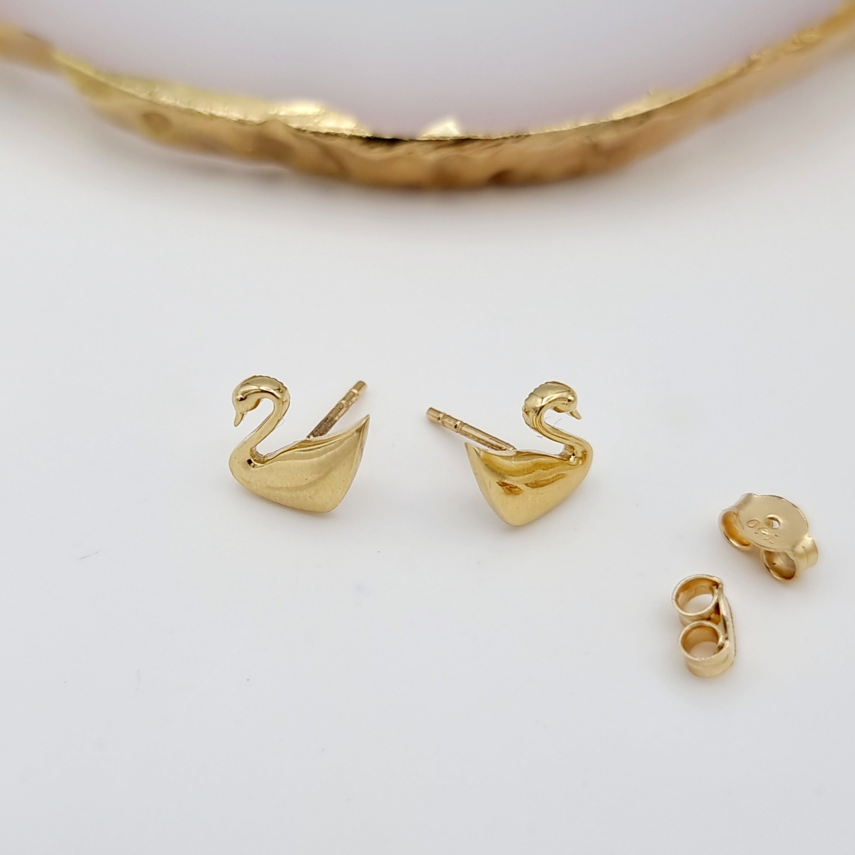 18K Pure Gold Swan Earring Set