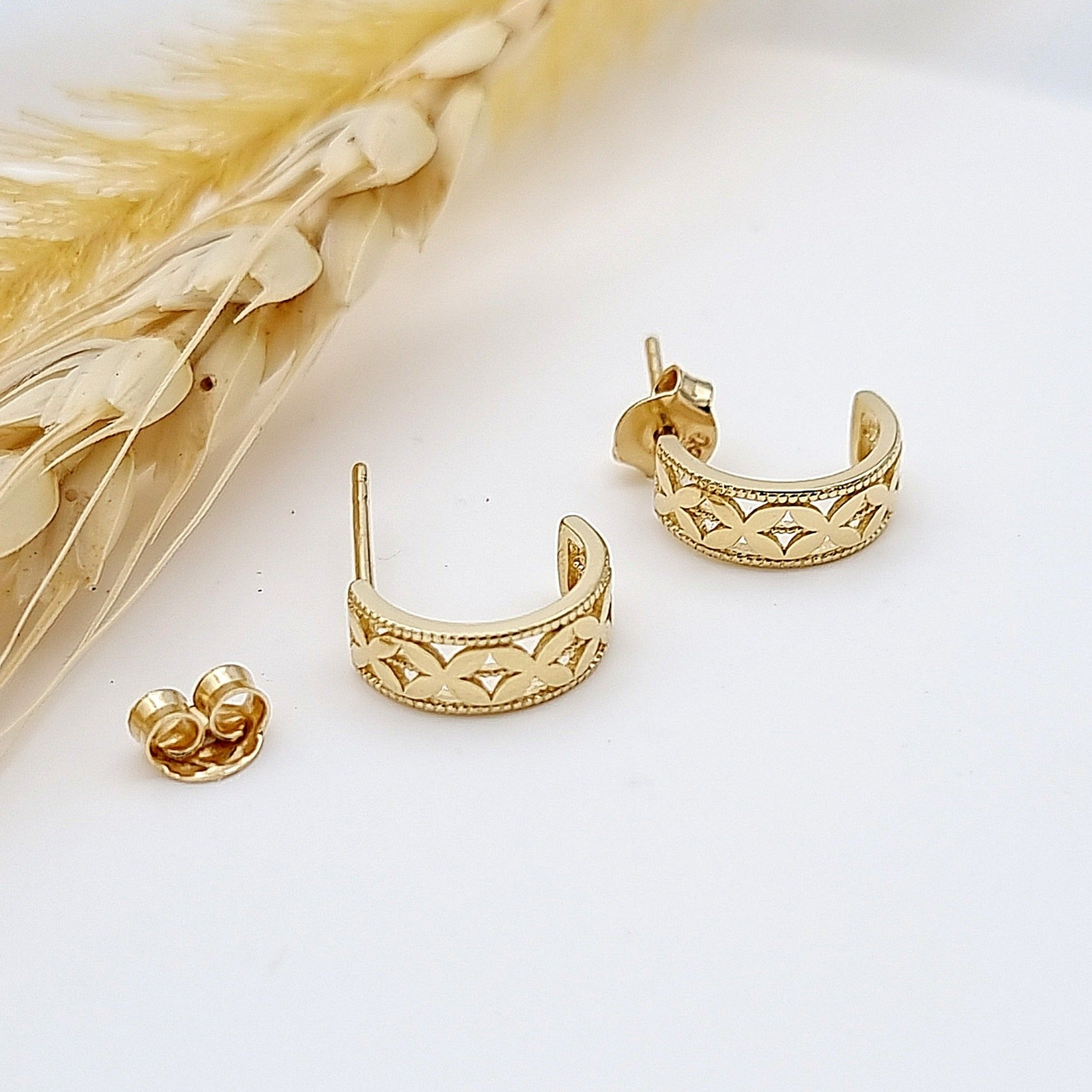 18K Pure Gold Curved Earring Set