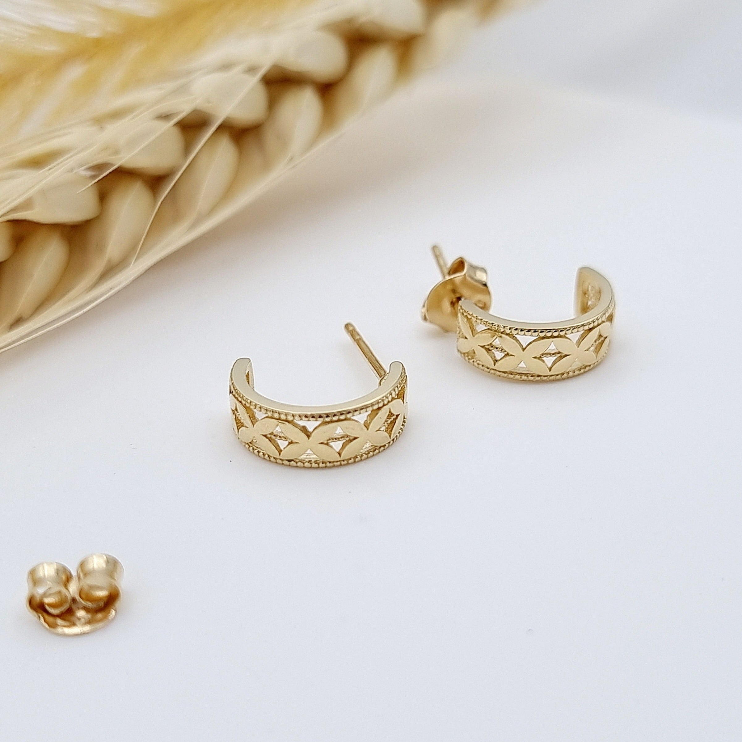 18K Pure Gold Curved Earring Set