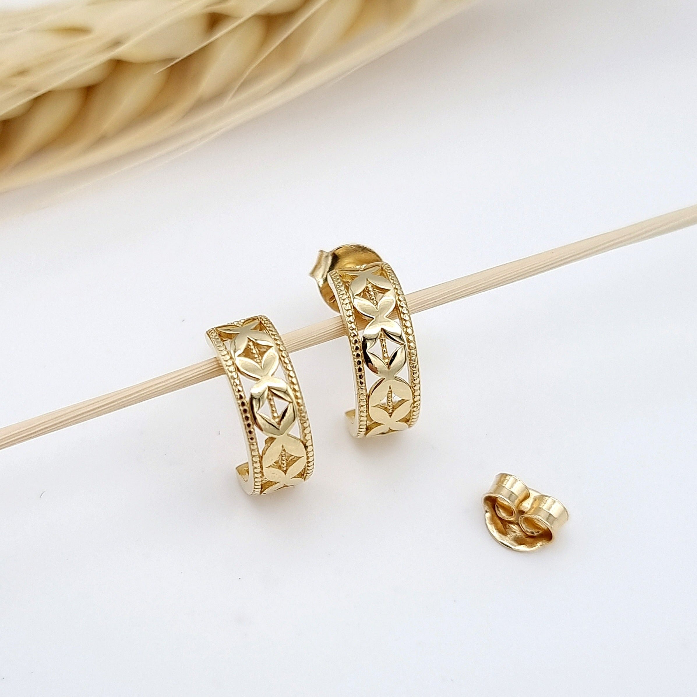 18K Pure Gold Curved Earring Set