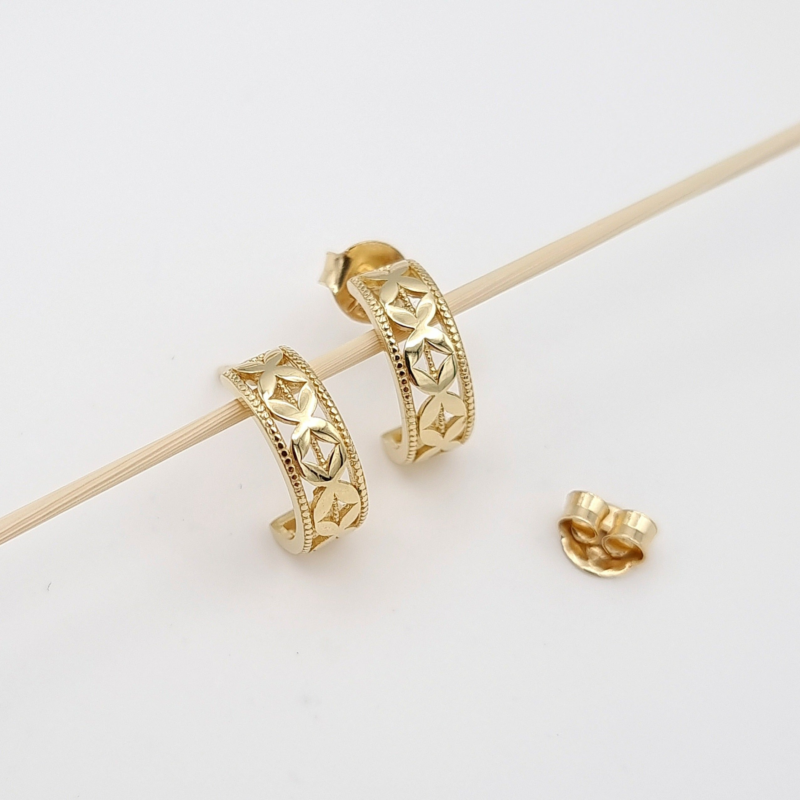 18K Pure Gold Curved Earring Set