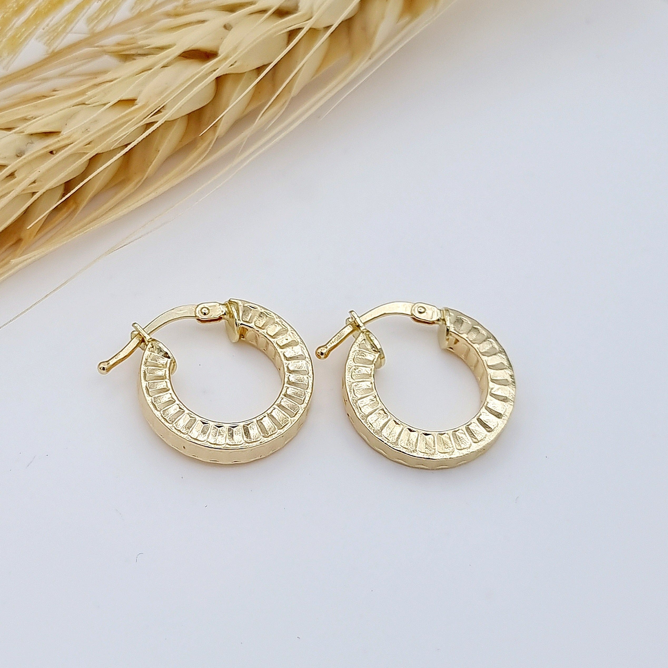 18K Pure Gold Thick Round Earring Set