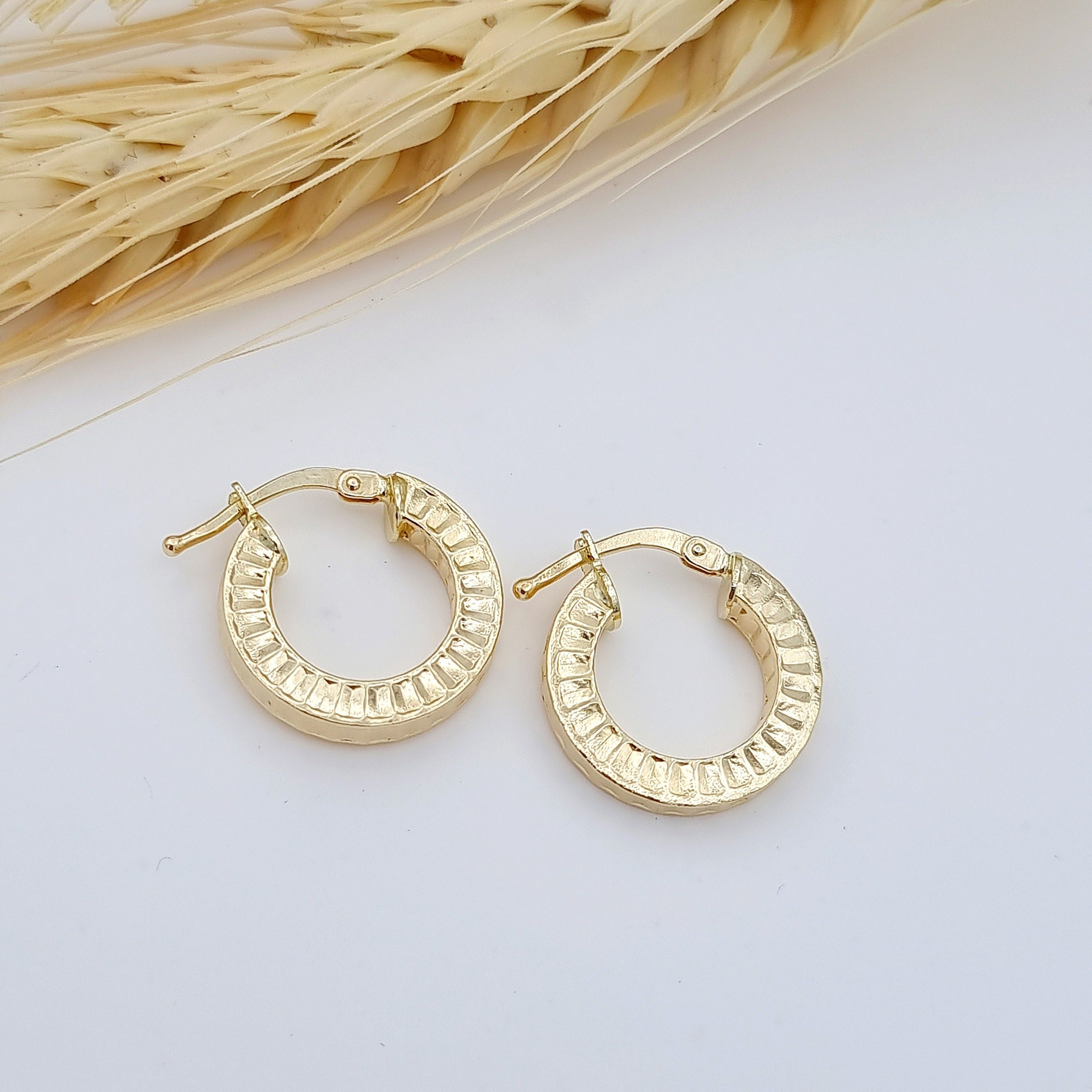 18K Pure Gold Thick Round Earring Set