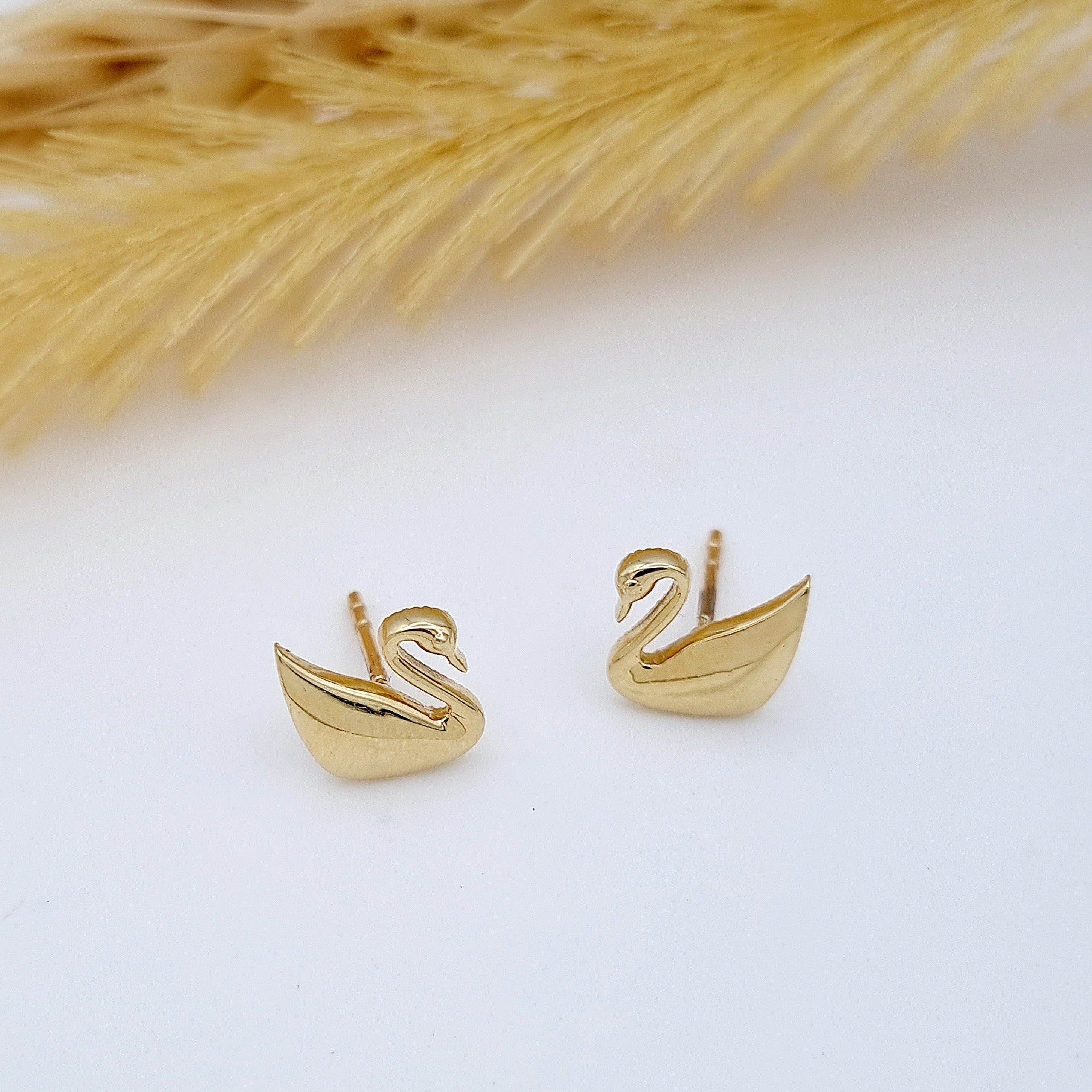 18K Pure Gold Swan Earring Set