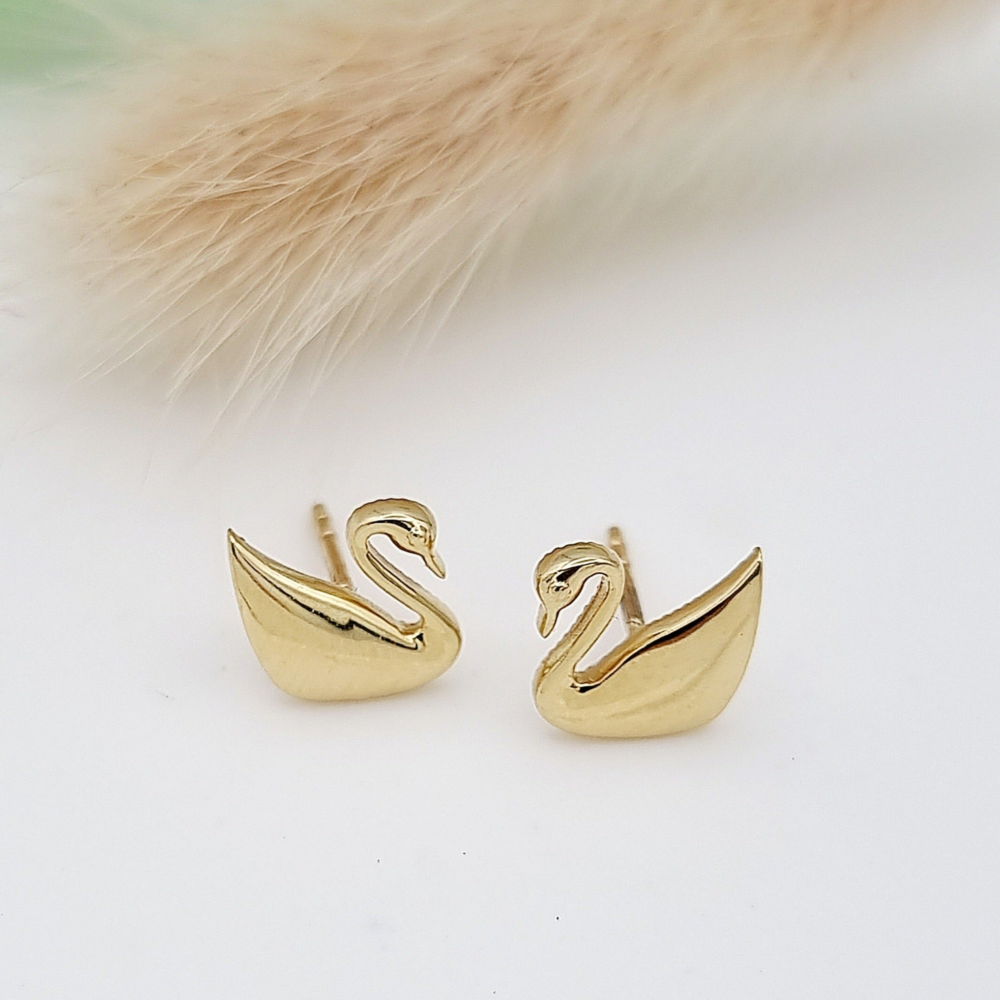 18K Pure Gold Swan Earring Set