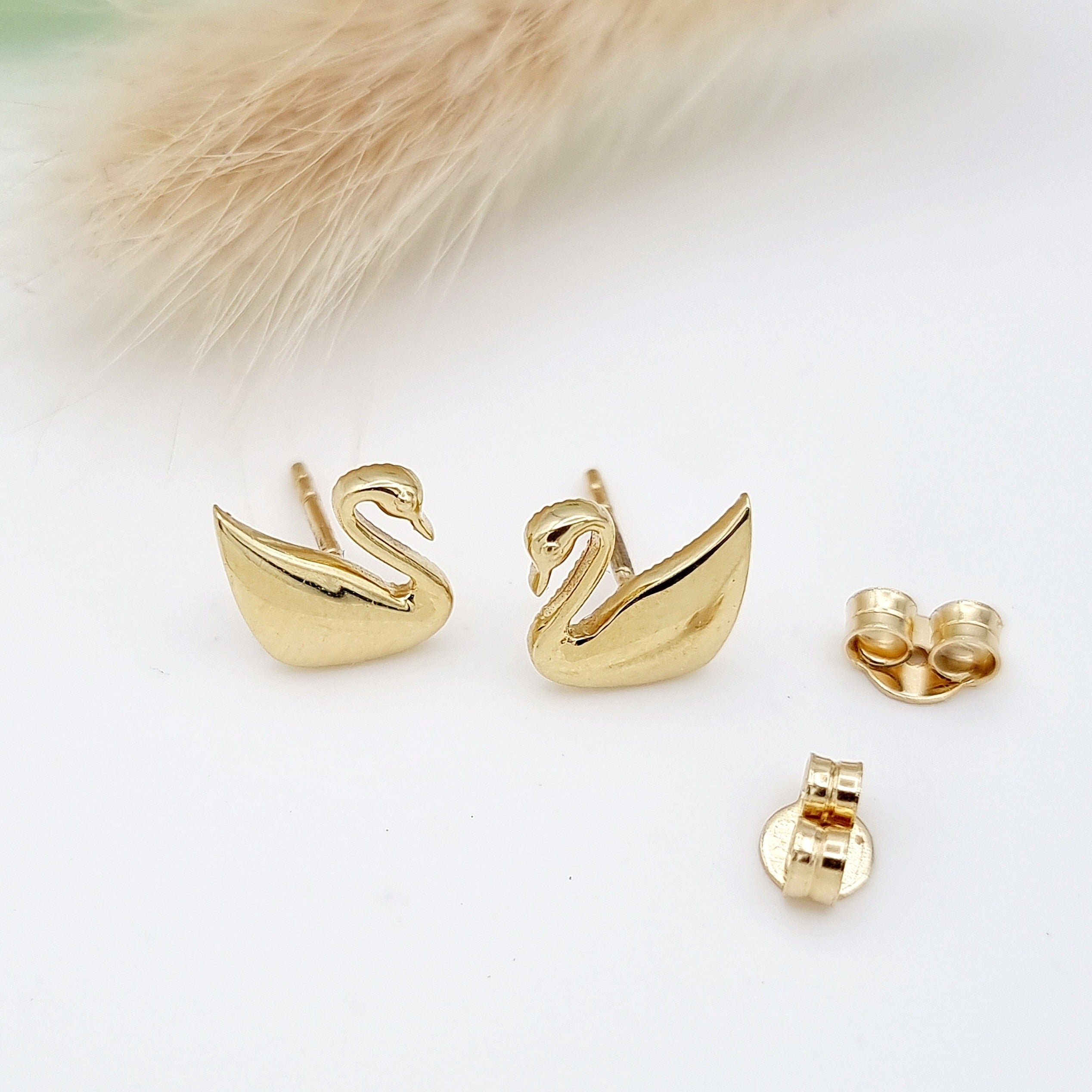 18K Pure Gold Swan Earring Set