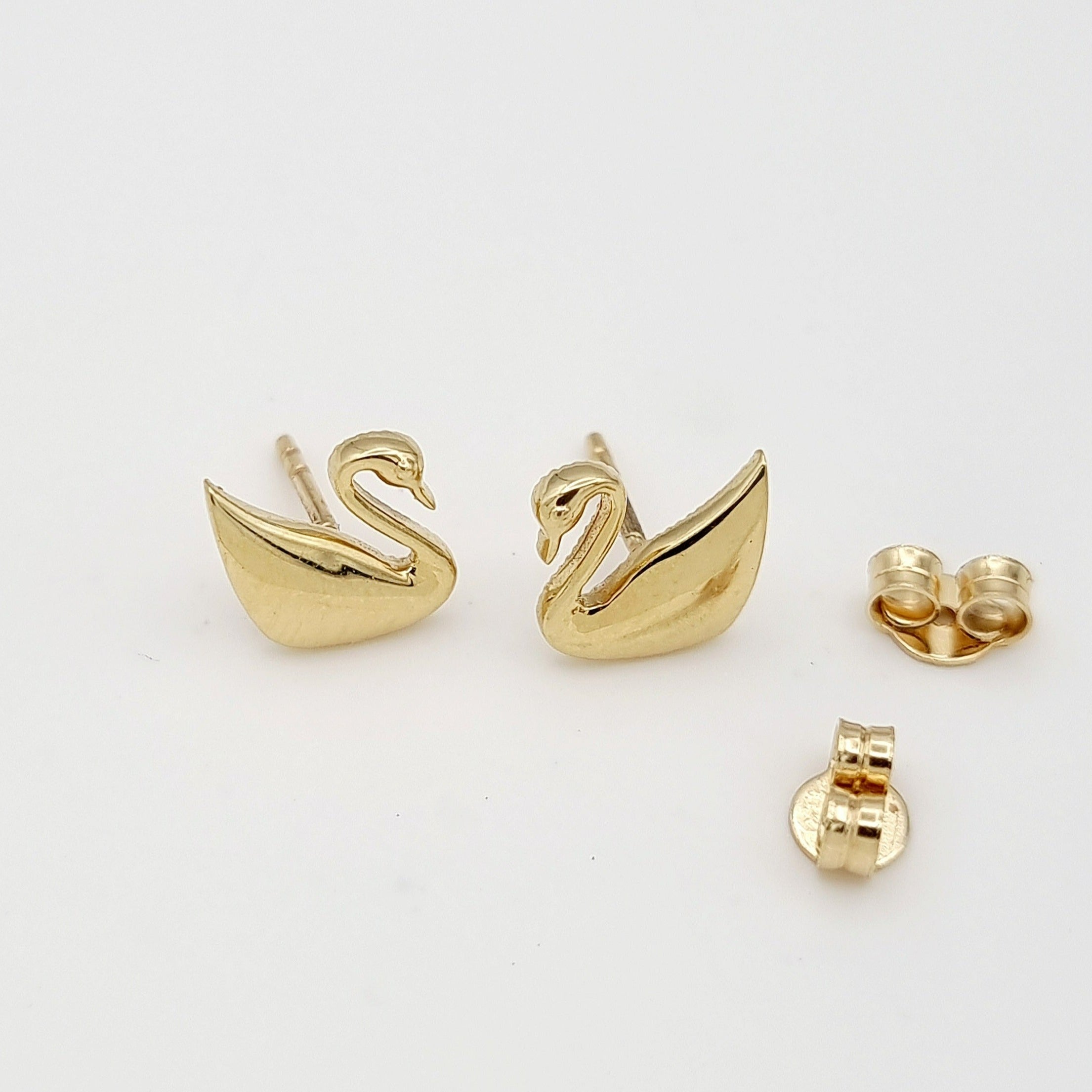 18K Pure Gold Swan Earring Set