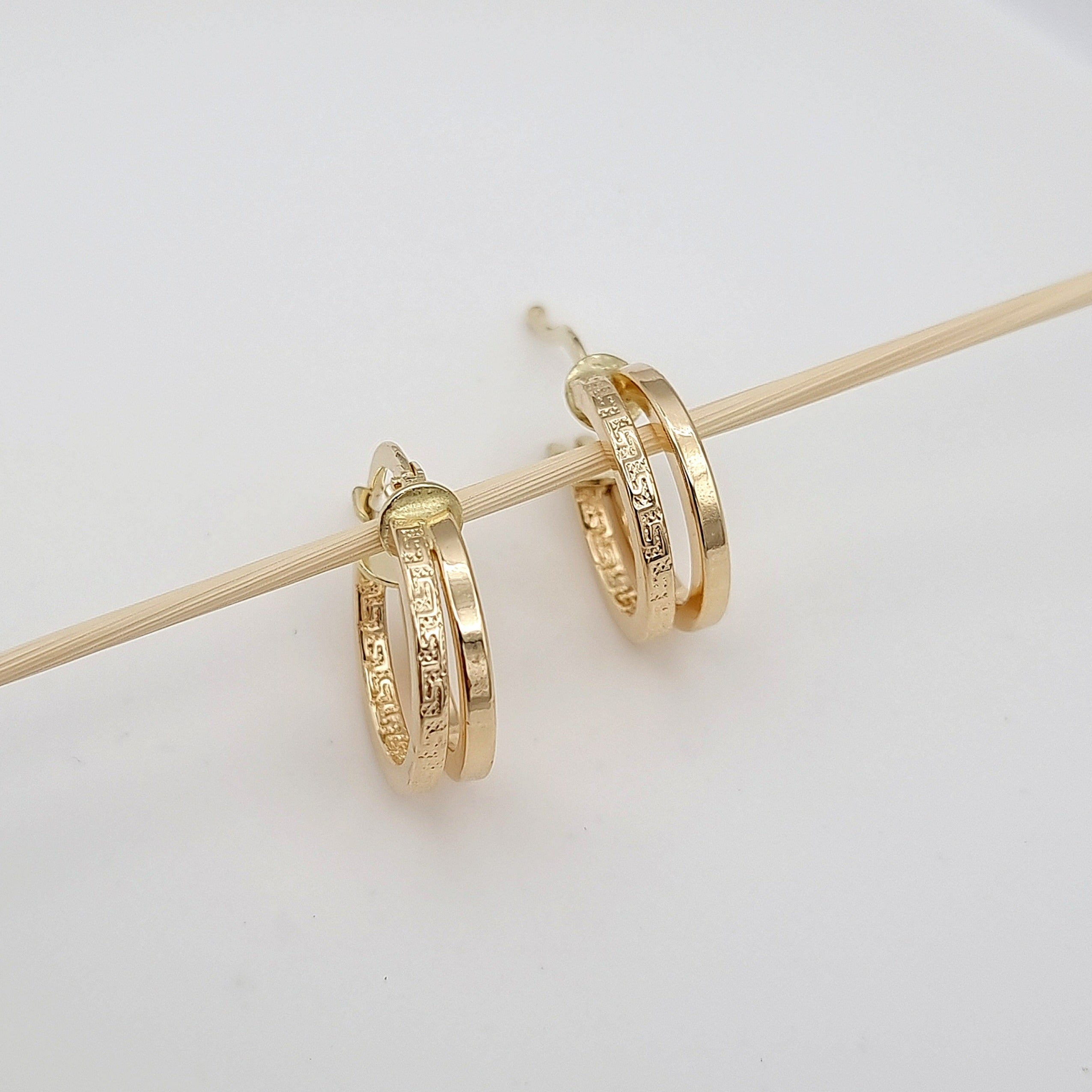 18K Pure Gold Double Round Earring Set