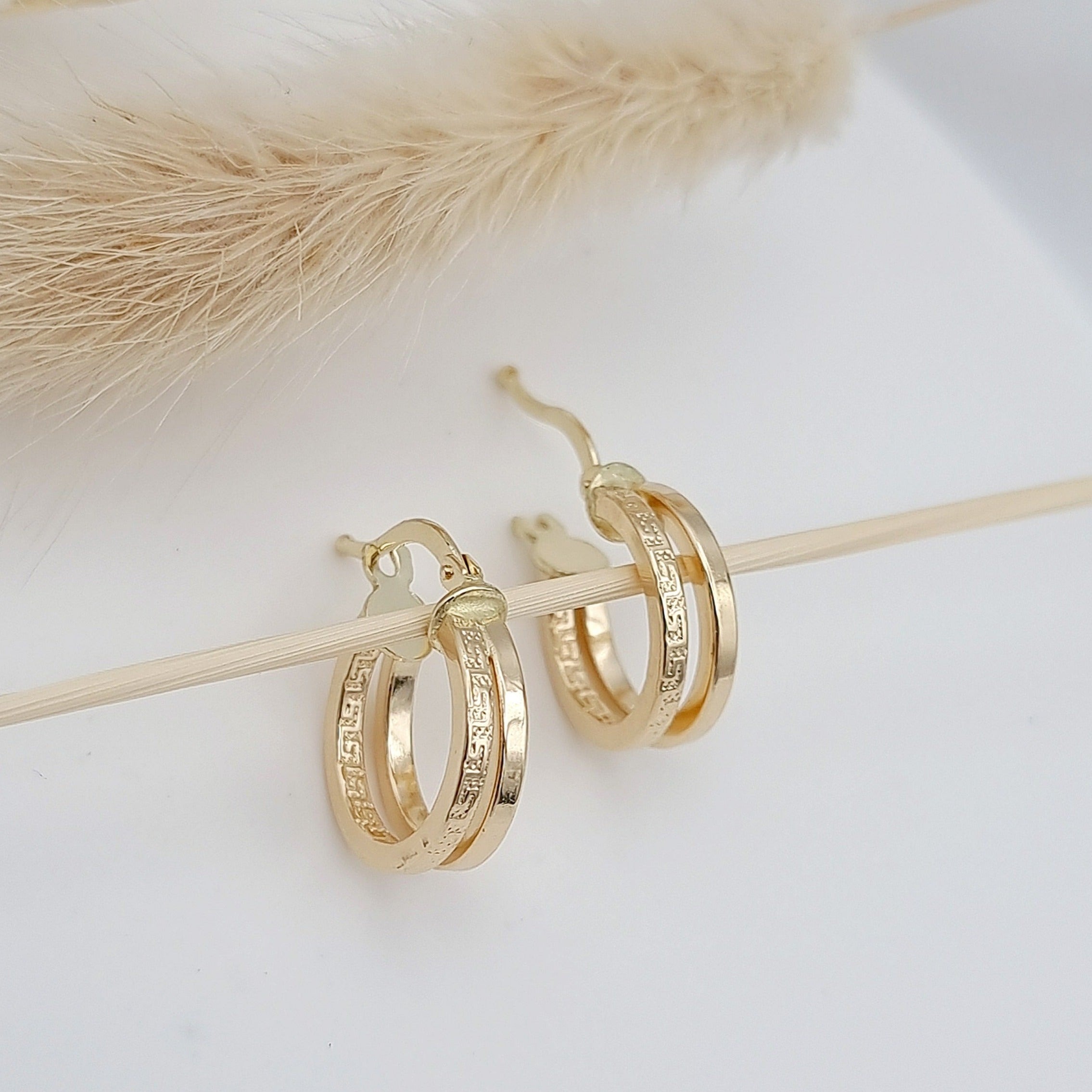 18K Pure Gold Double Round Earring Set