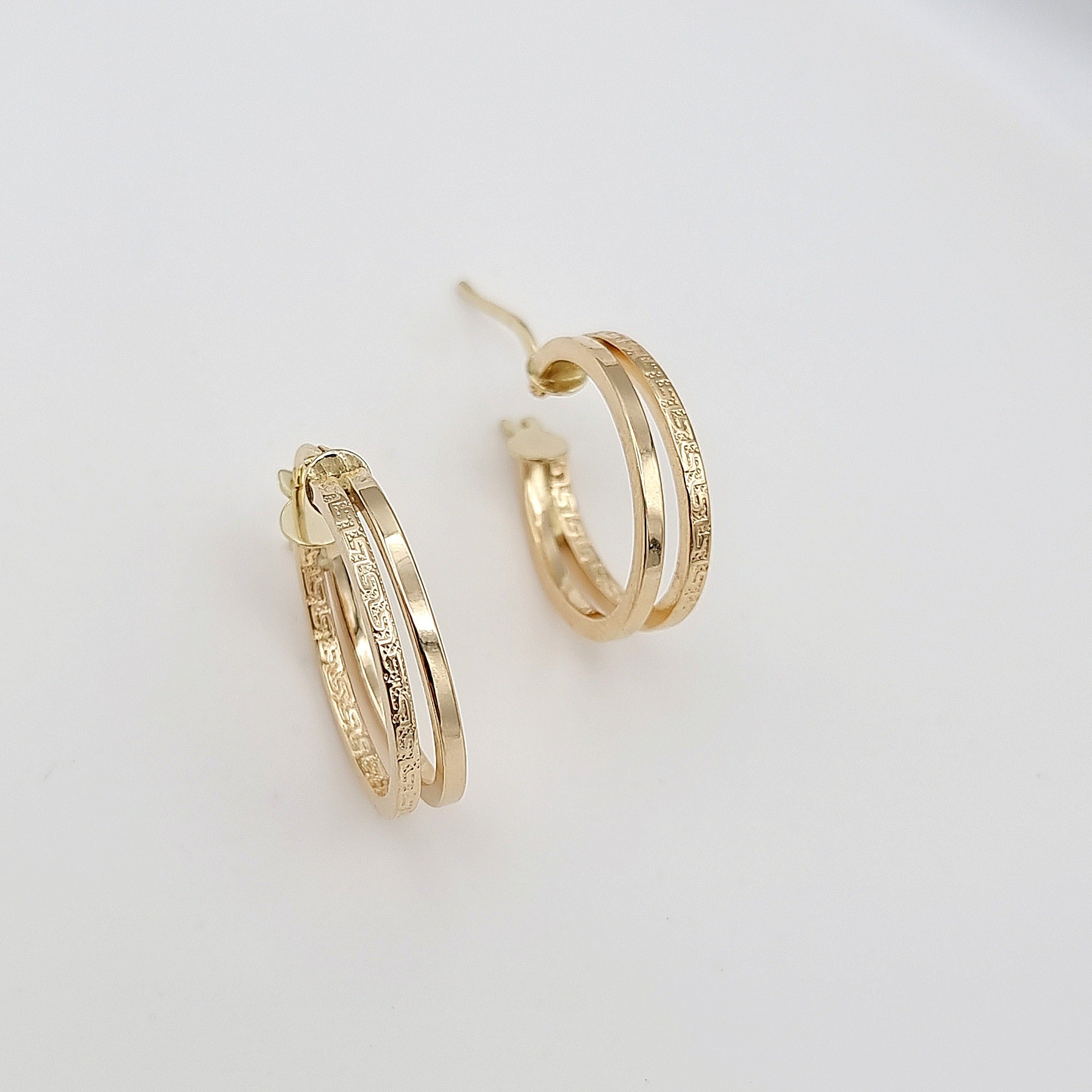 18K Pure Gold Double Round Earring Set