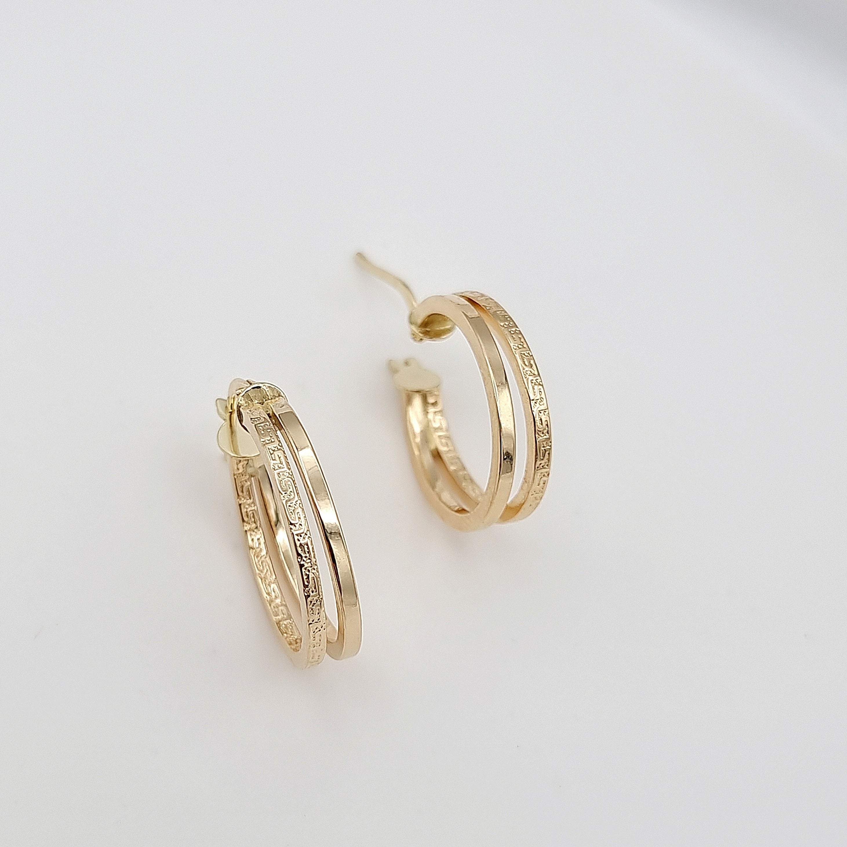 18K Pure Gold Double Oval Earring Set