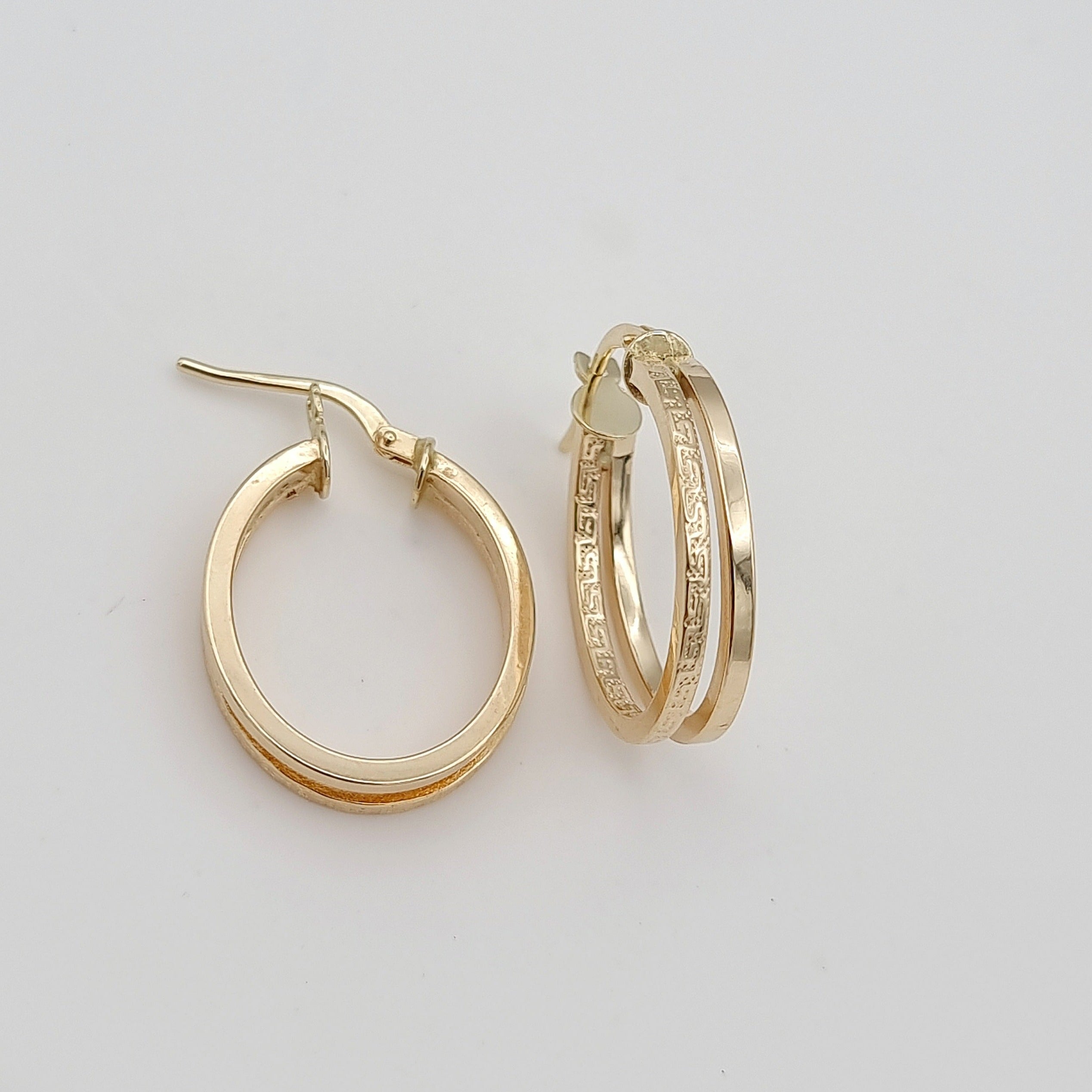 18K Pure Gold Double Oval Earring Set