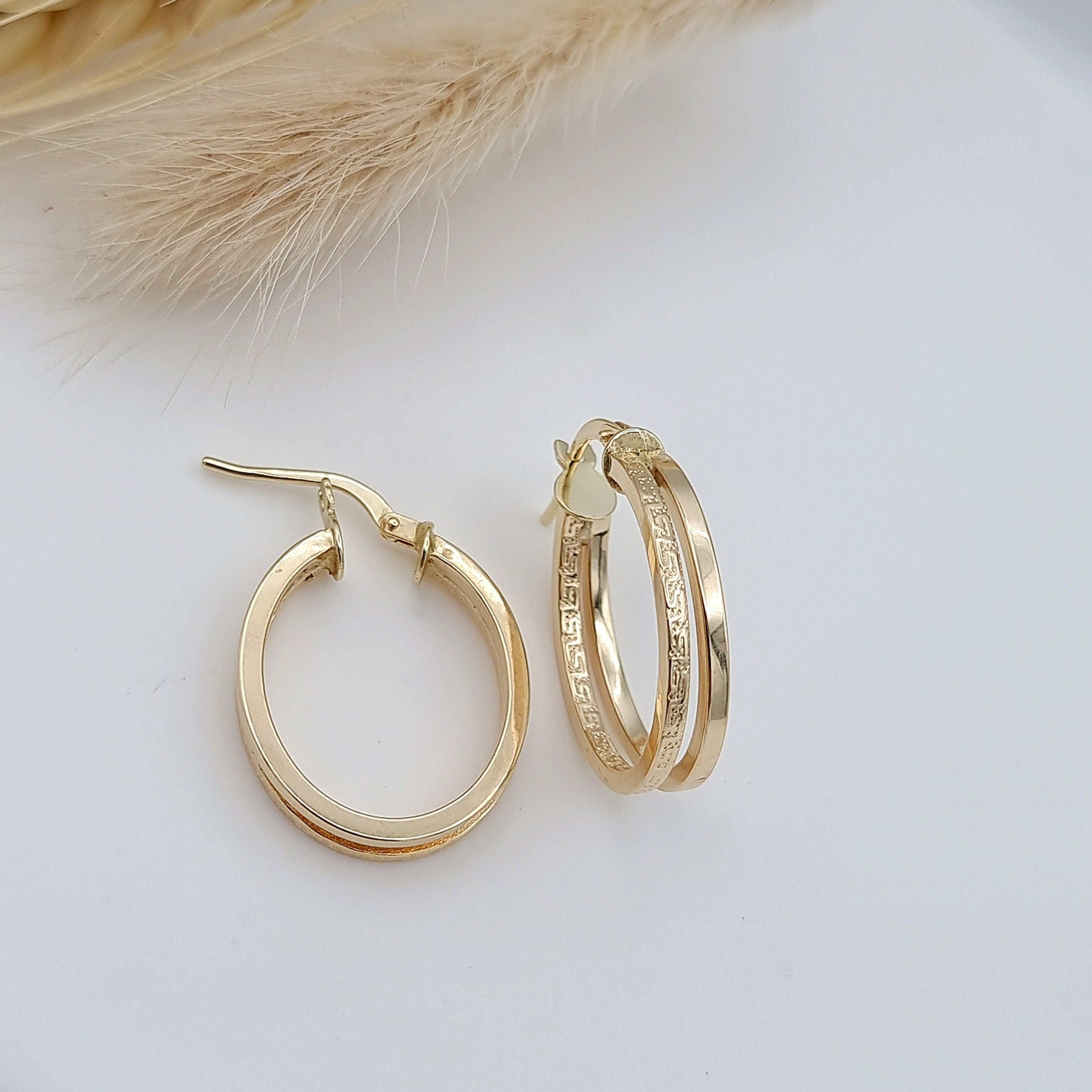 18K Pure Gold Double Round Earring Set