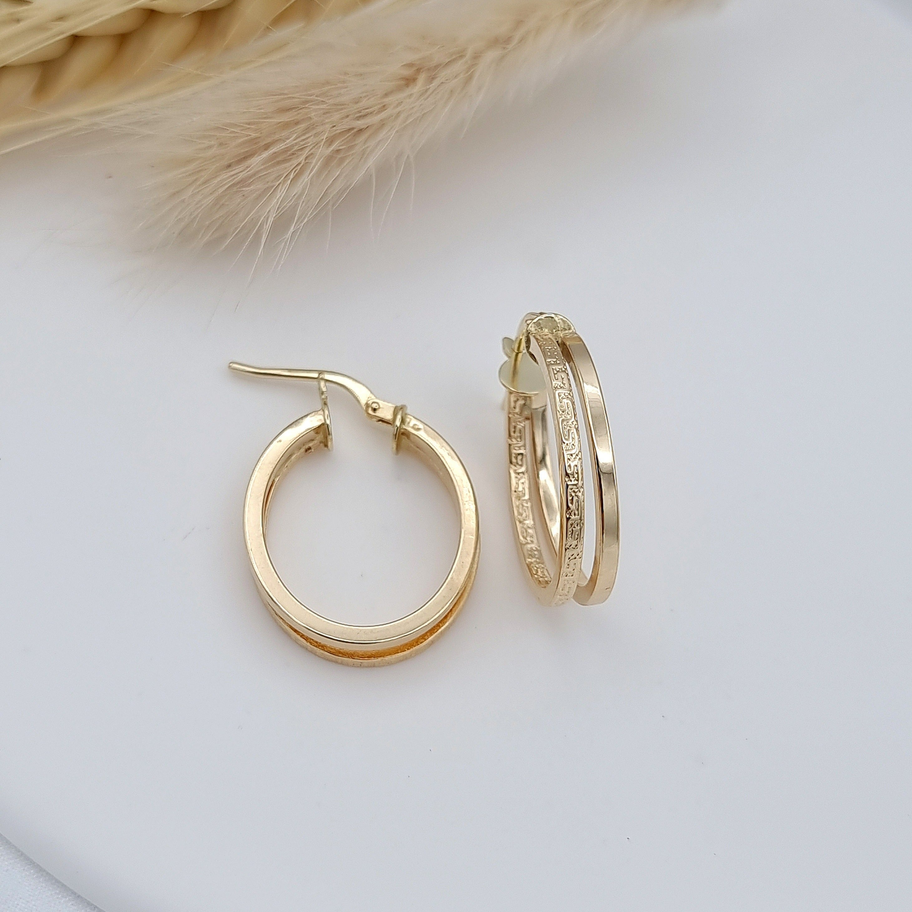 18K Pure Gold Double Round Earring Set