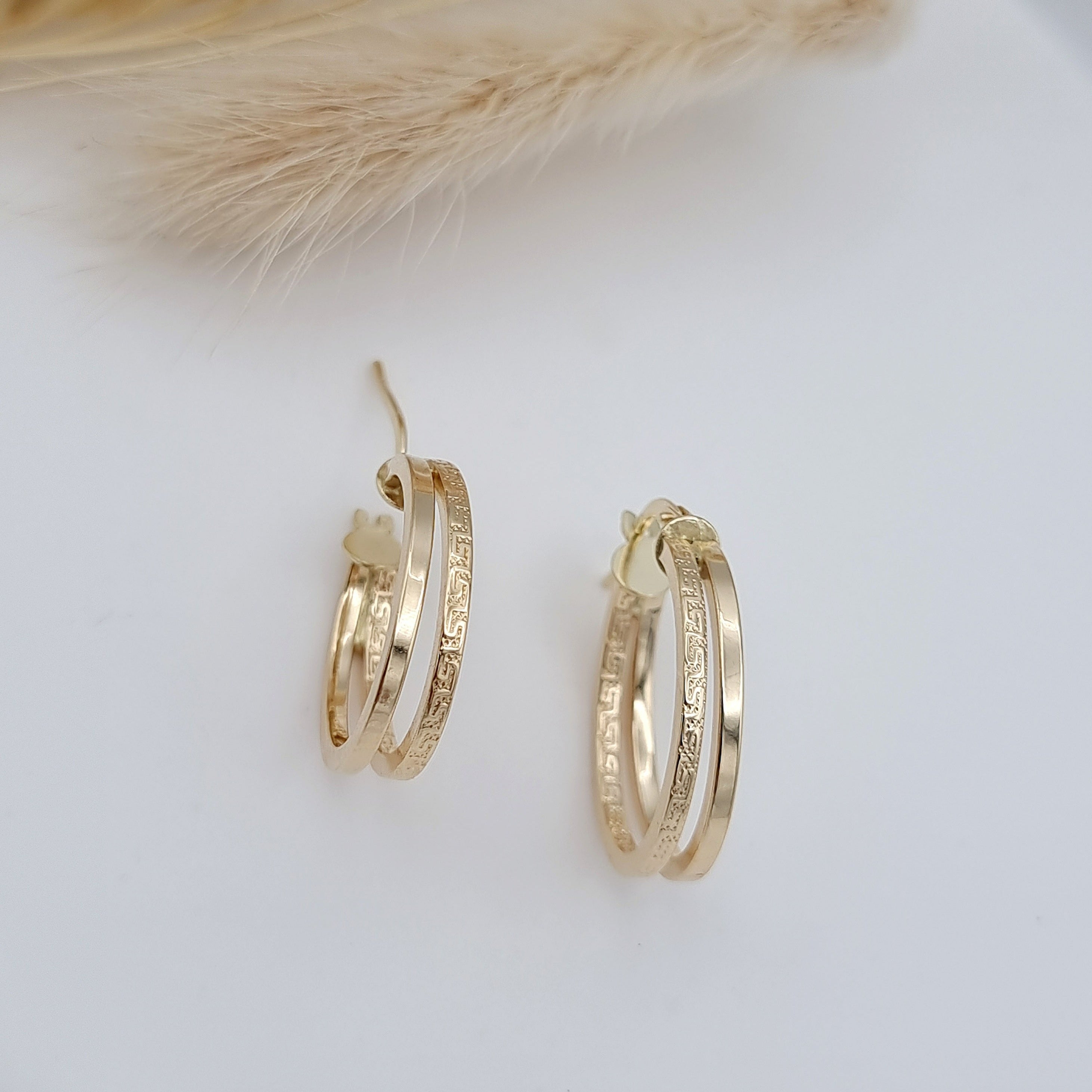 18K Pure Gold Double Oval Earring Set