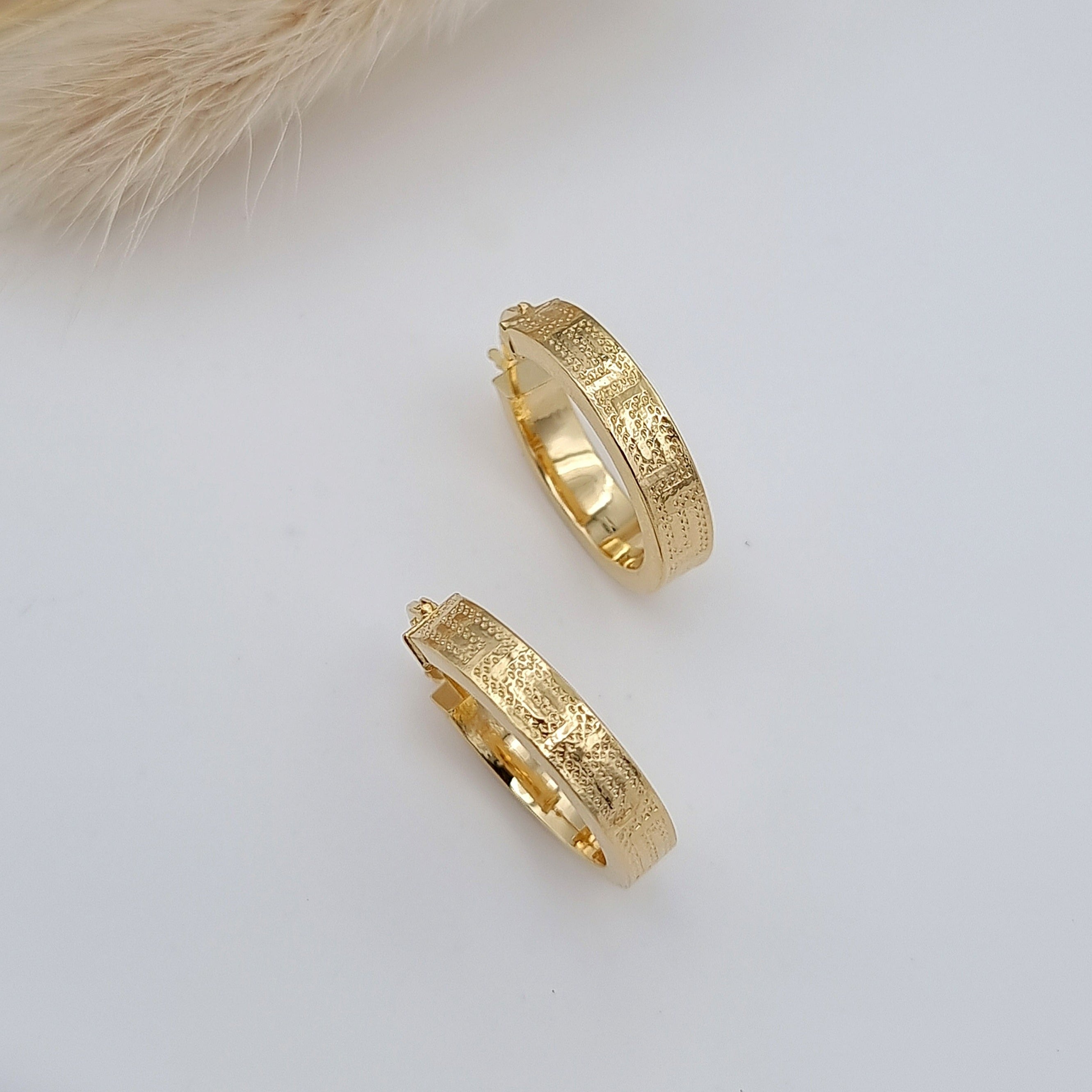 18K Pure Gold Thick Round Earring Set