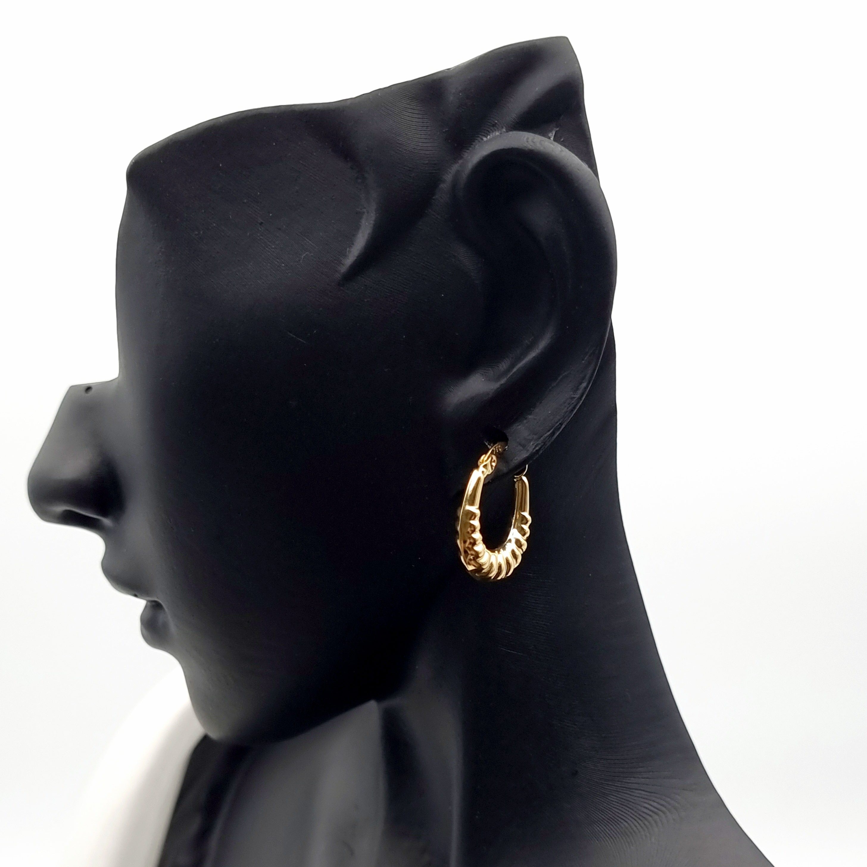 18K Pure Gold Oval Earring Set