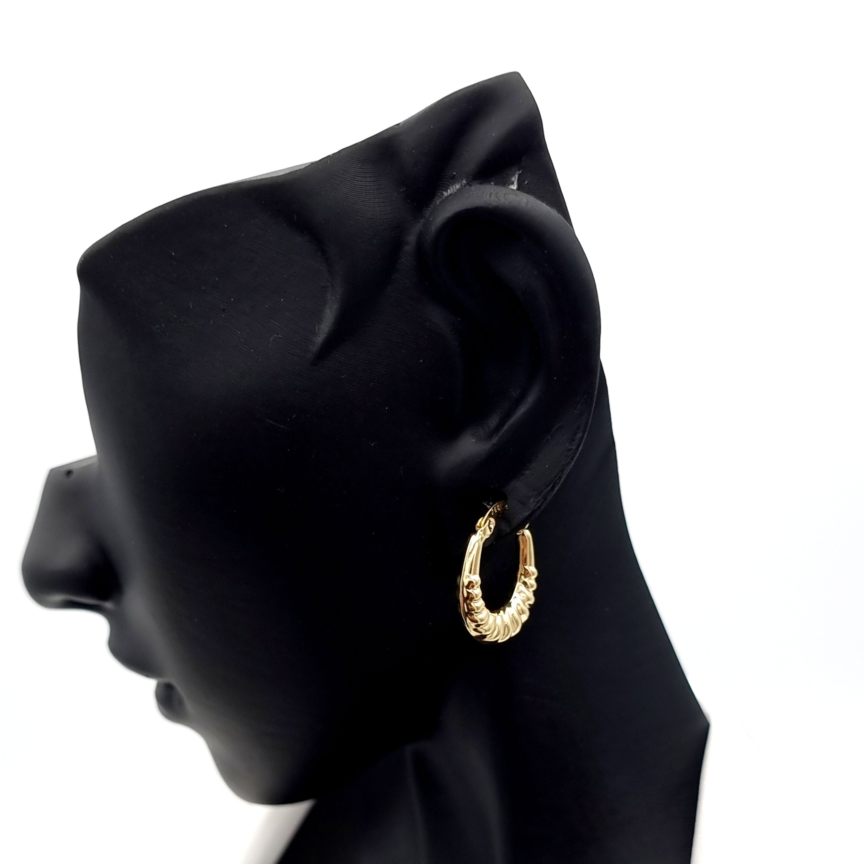 18K Pure Gold Oval Earring Set