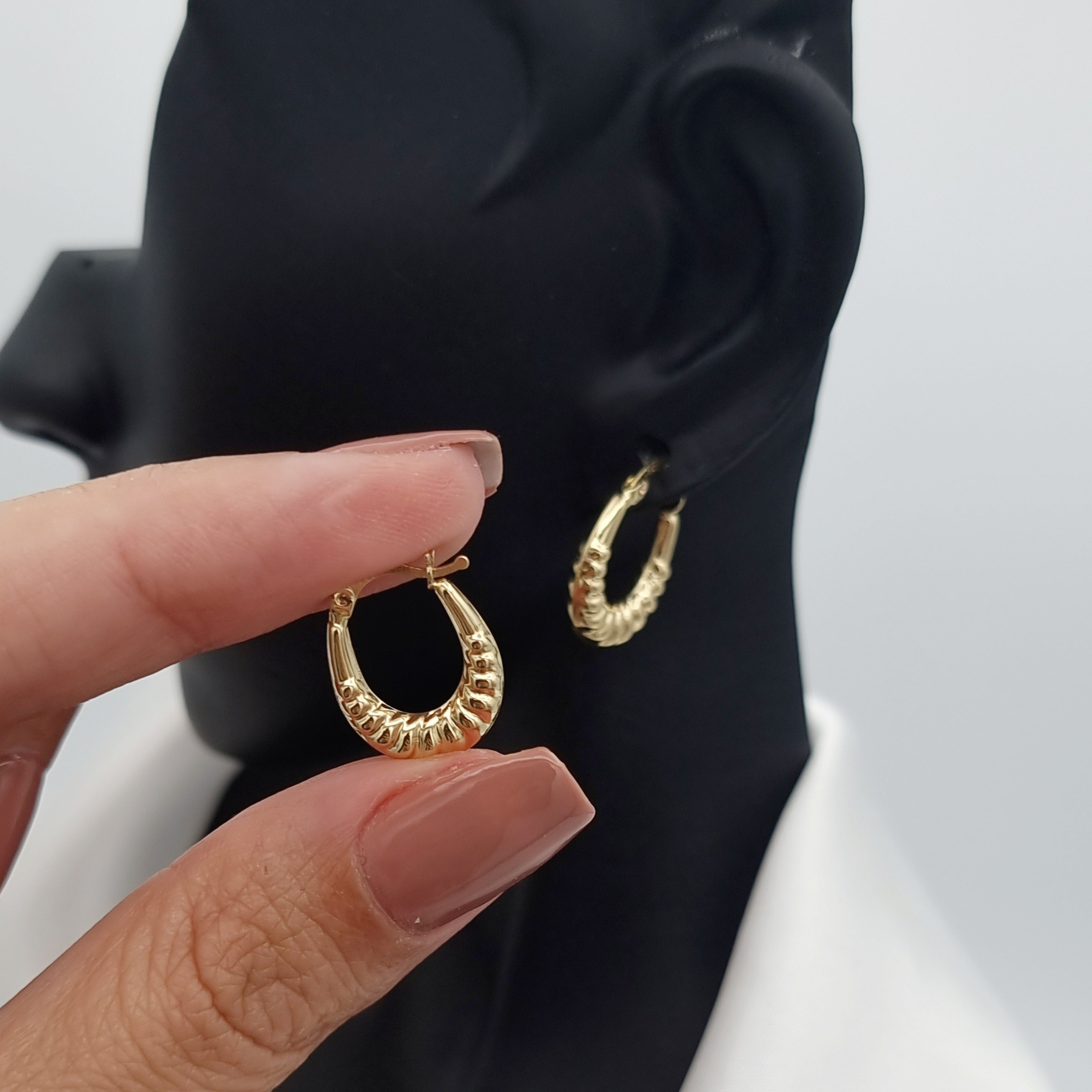 18K Pure Gold Oval Earring Set