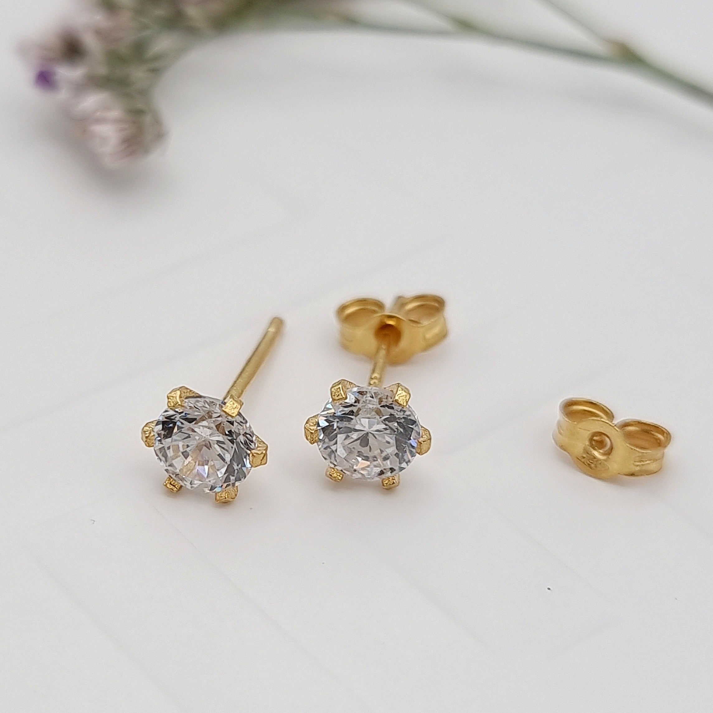 18K Pure Gold Stone Earring Set