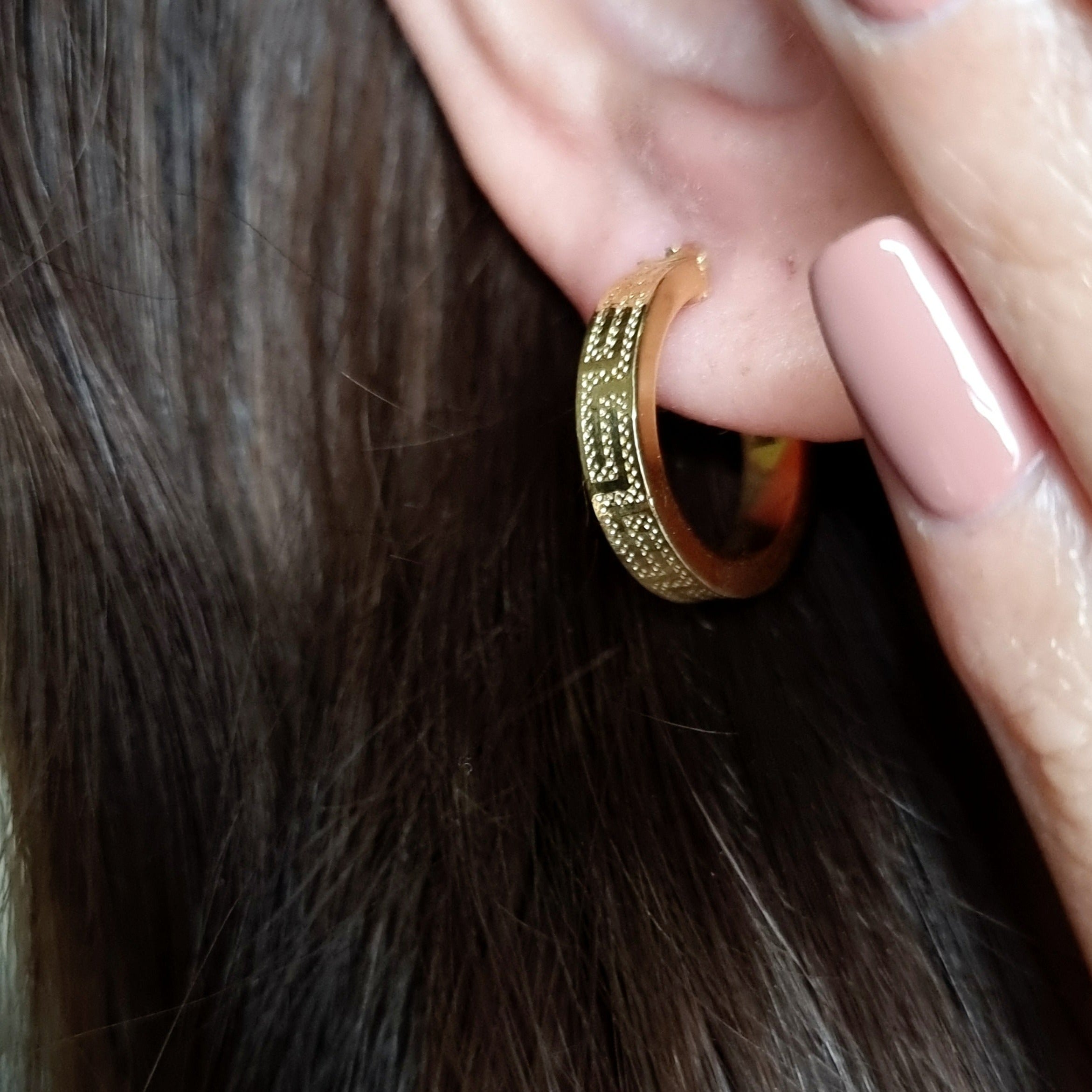 18K Pure Gold Thick Round Earring Set