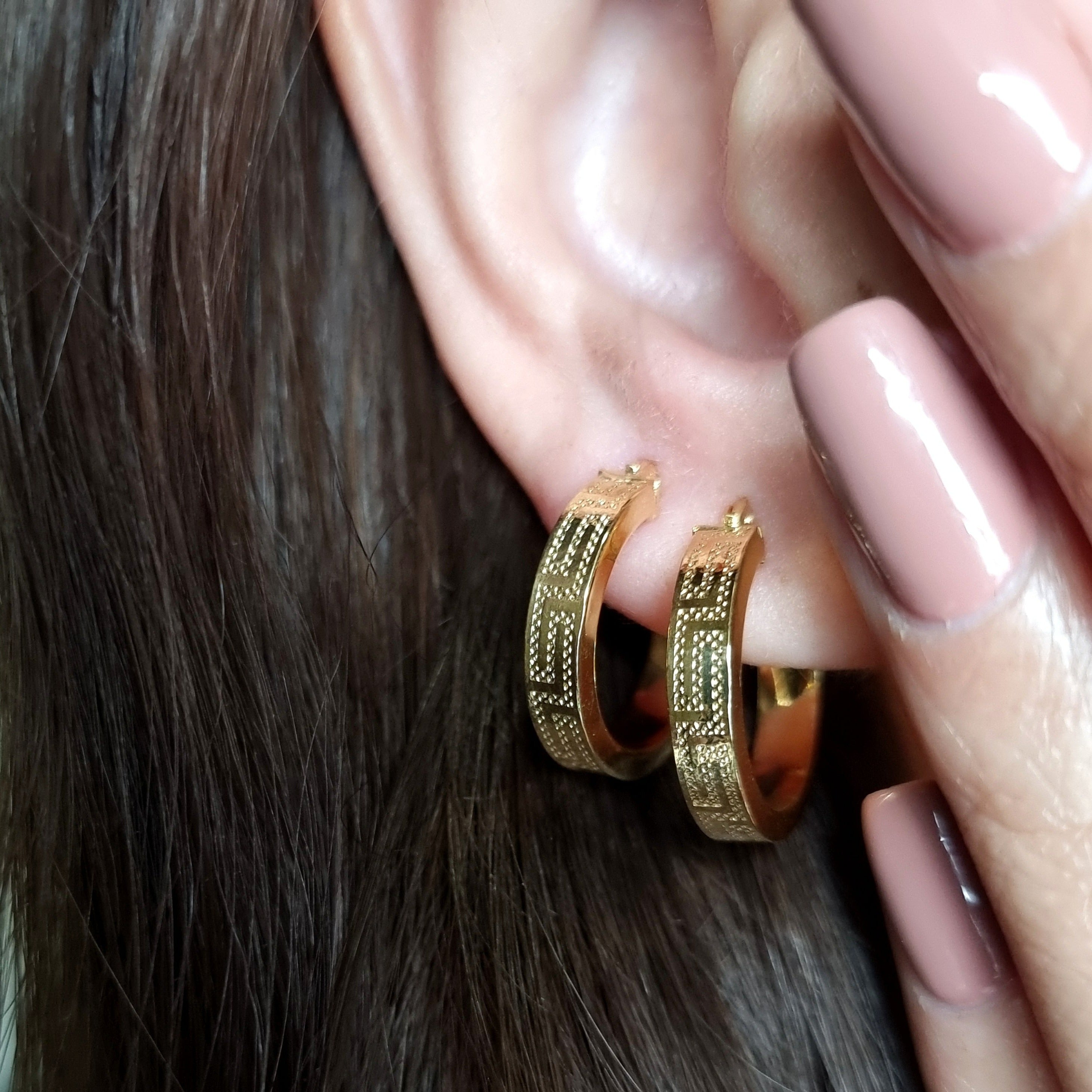 18K Pure Gold Thick Round Earring Set