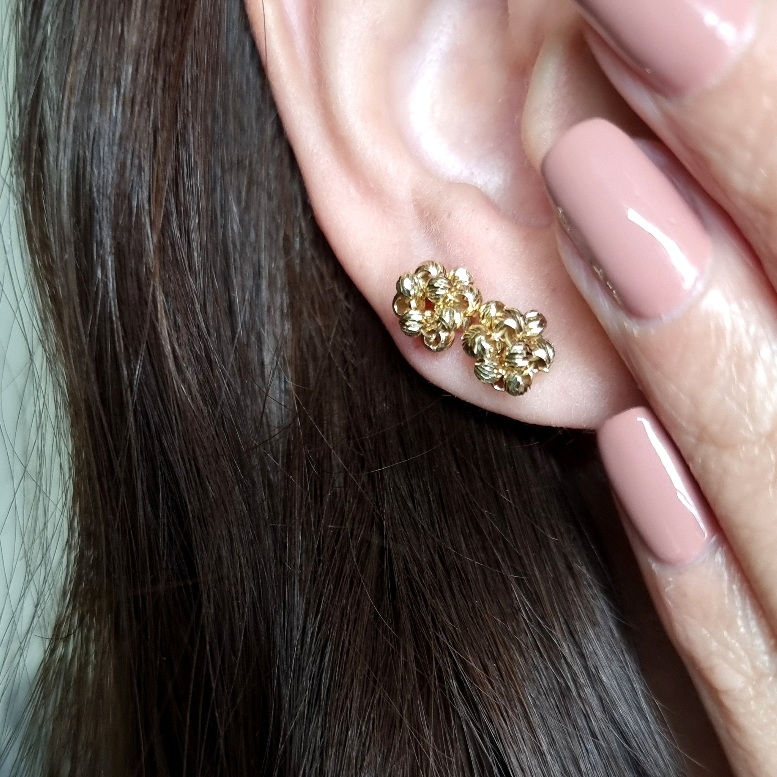 18K Pure Gold Flower Seed Stud Earring Set