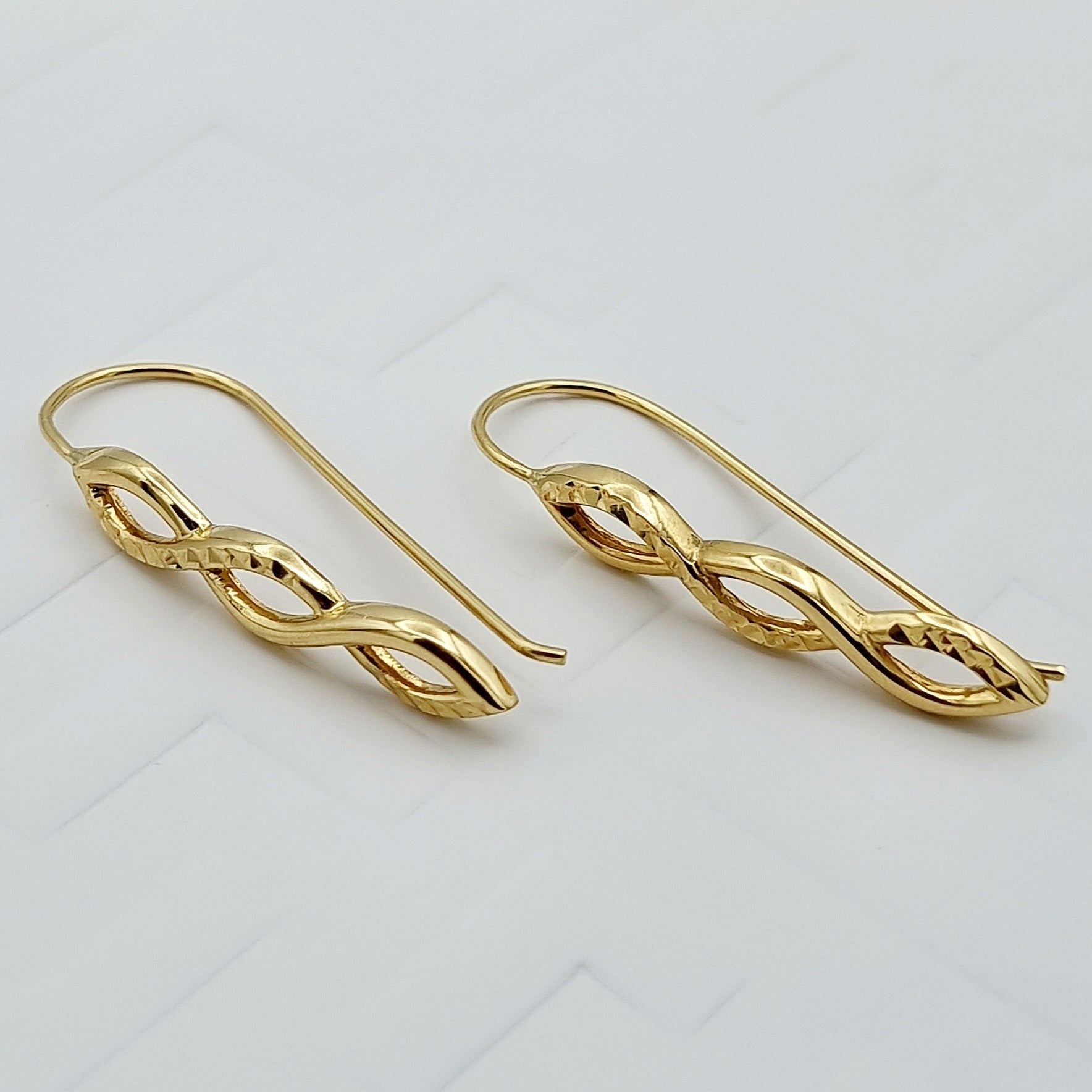 18K Pure Gold Long Twisted Earring Set