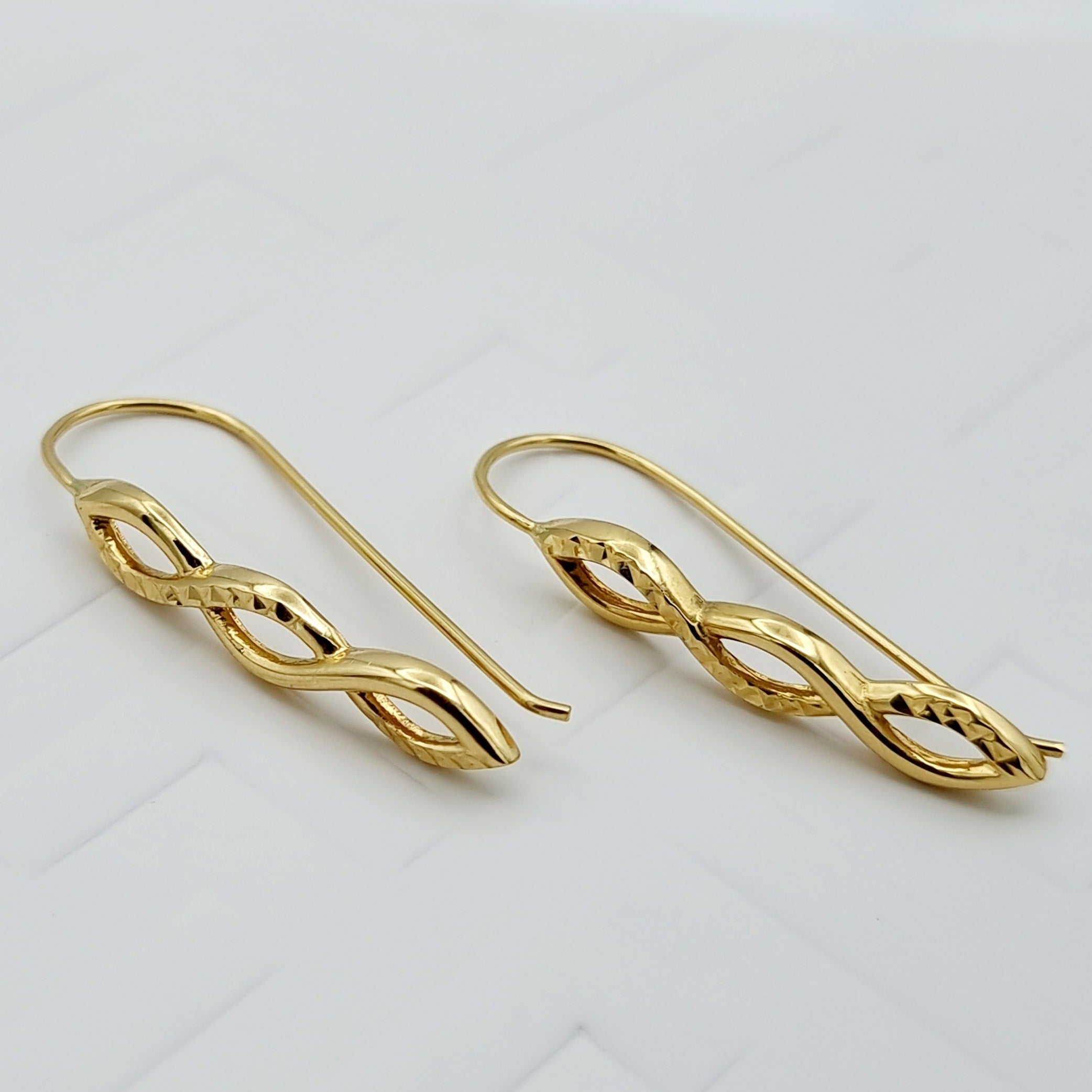 18K Pure Gold Long Twisted Earring Set