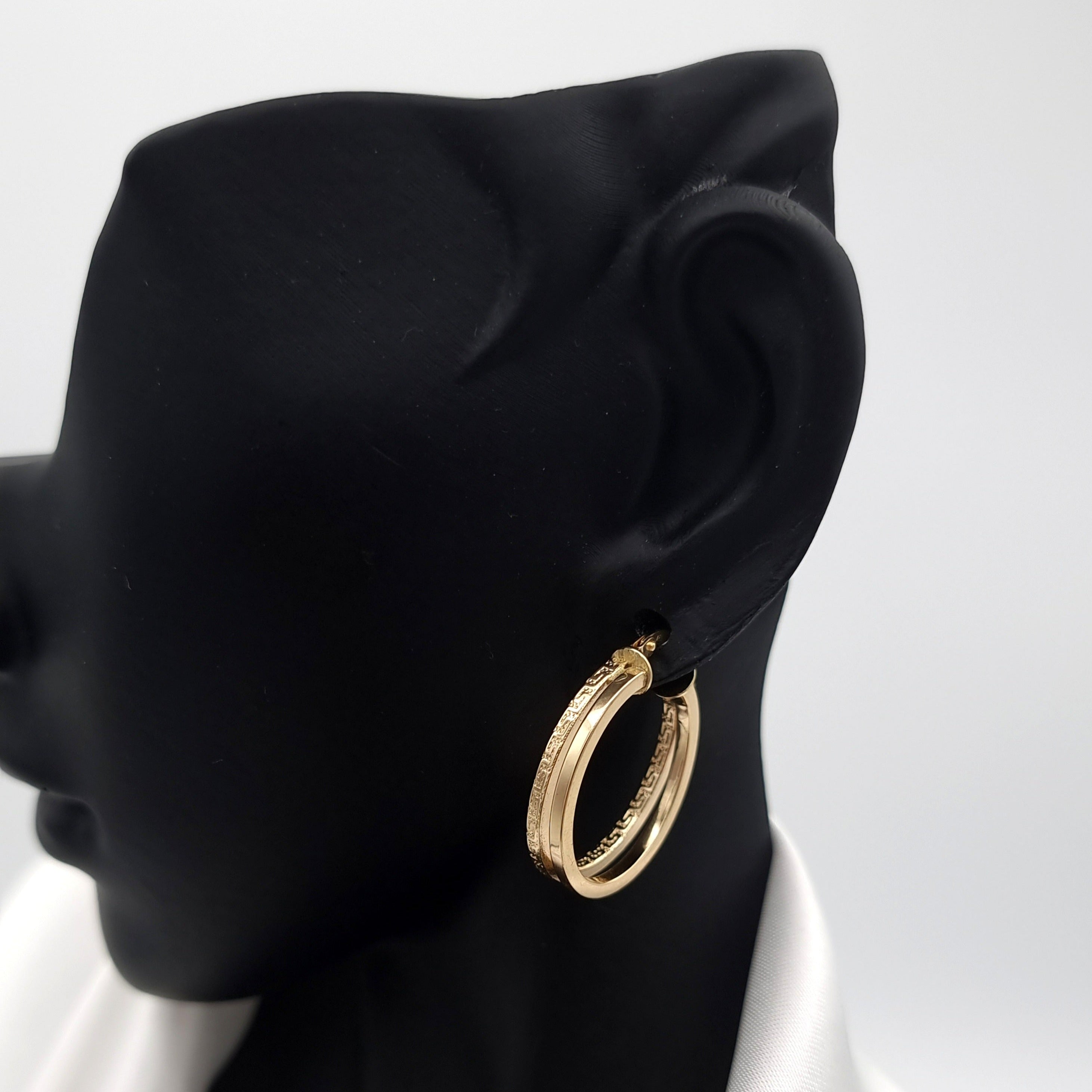 18K Pure Gold Double Oval Earring Set