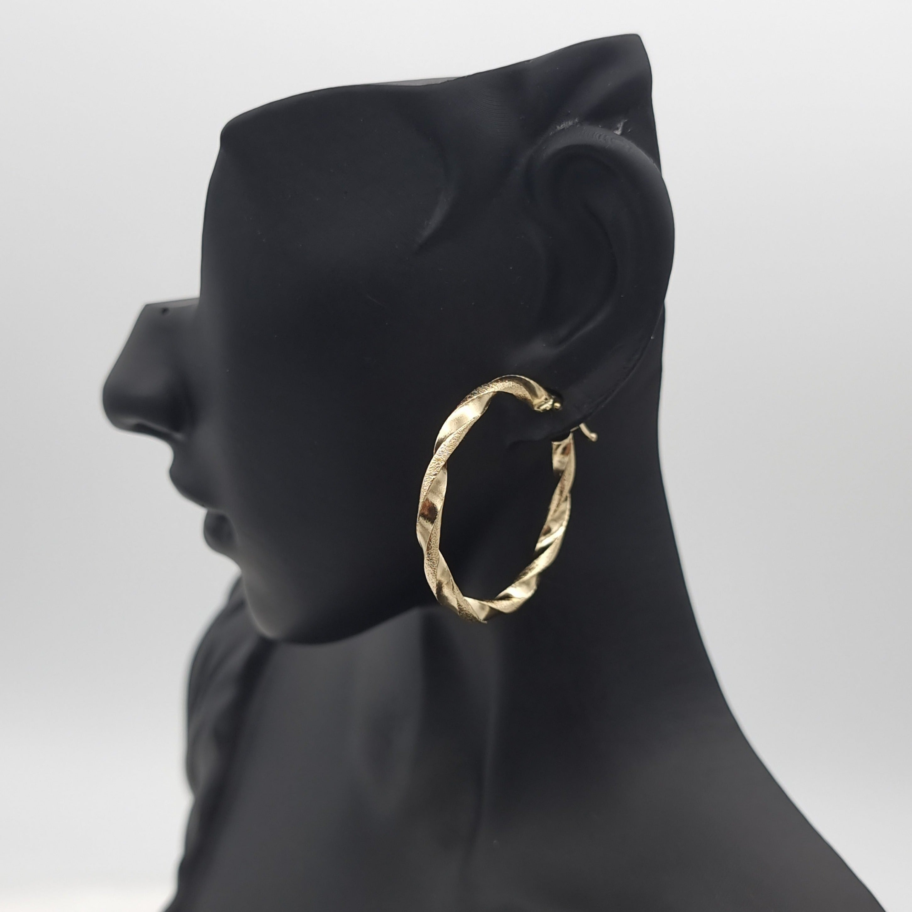 18K Pure Gold Twisted Round Earring Set