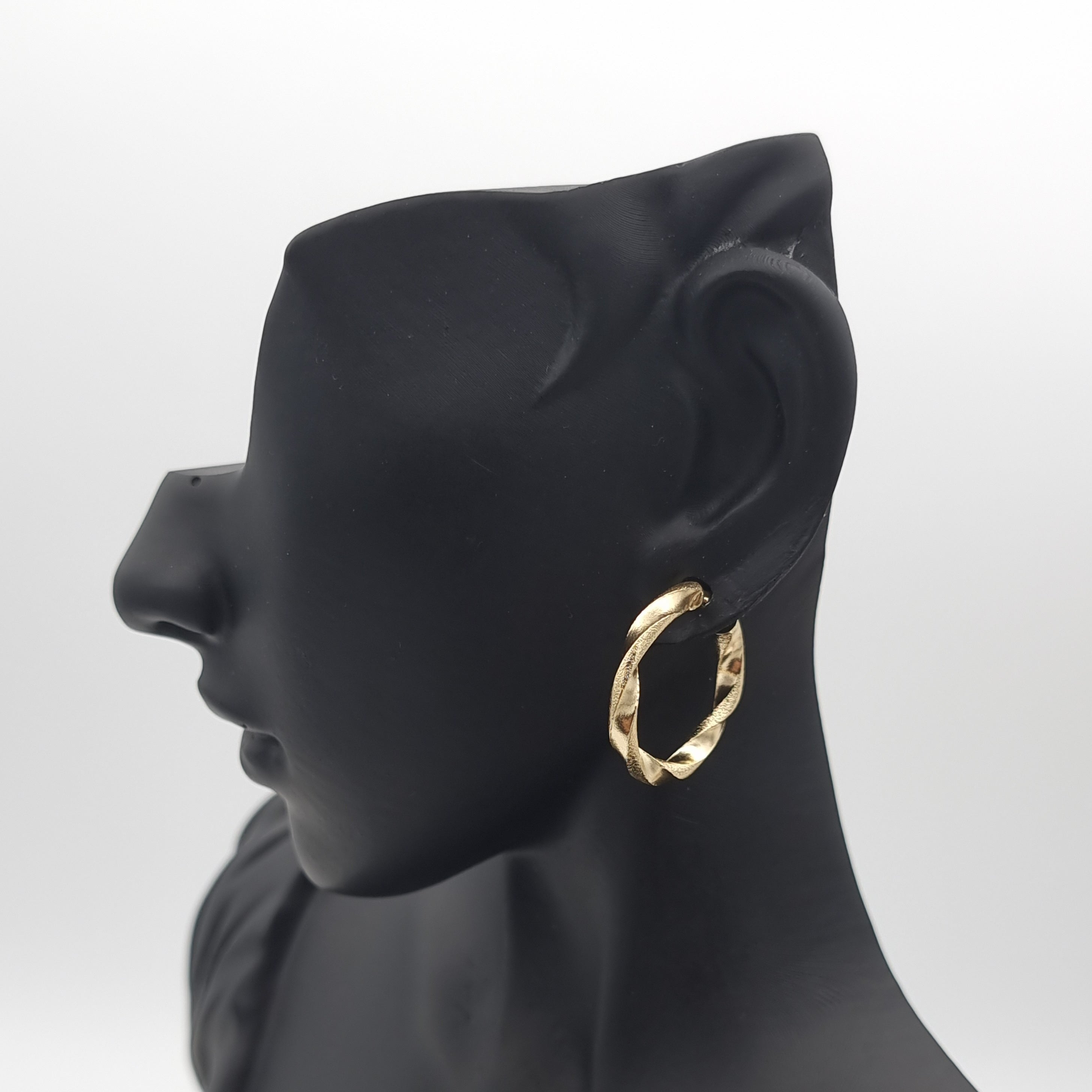 18K Pure Gold Twisted Round Earring Set