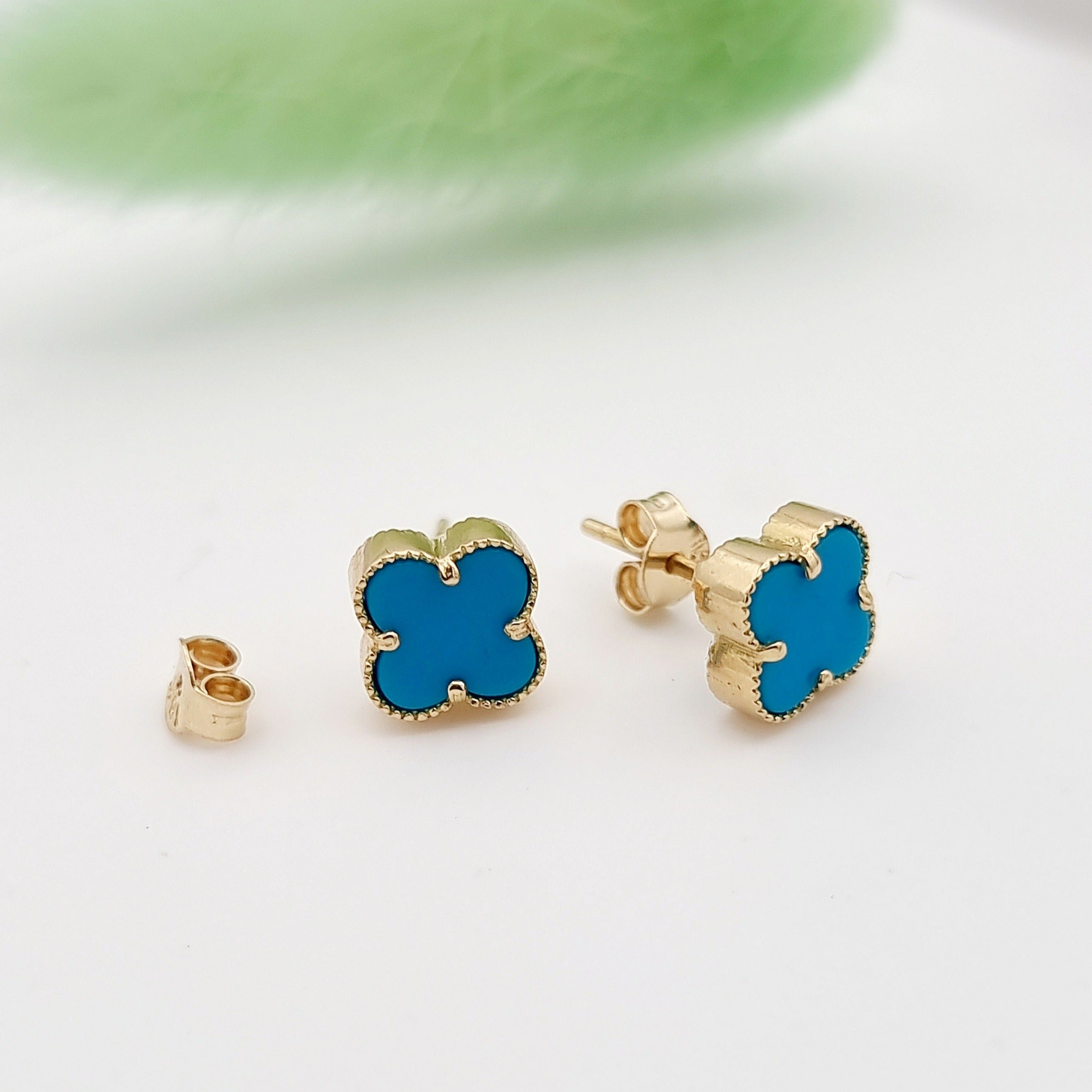 18K Pure Gold V.C Sky Blue Earring Set