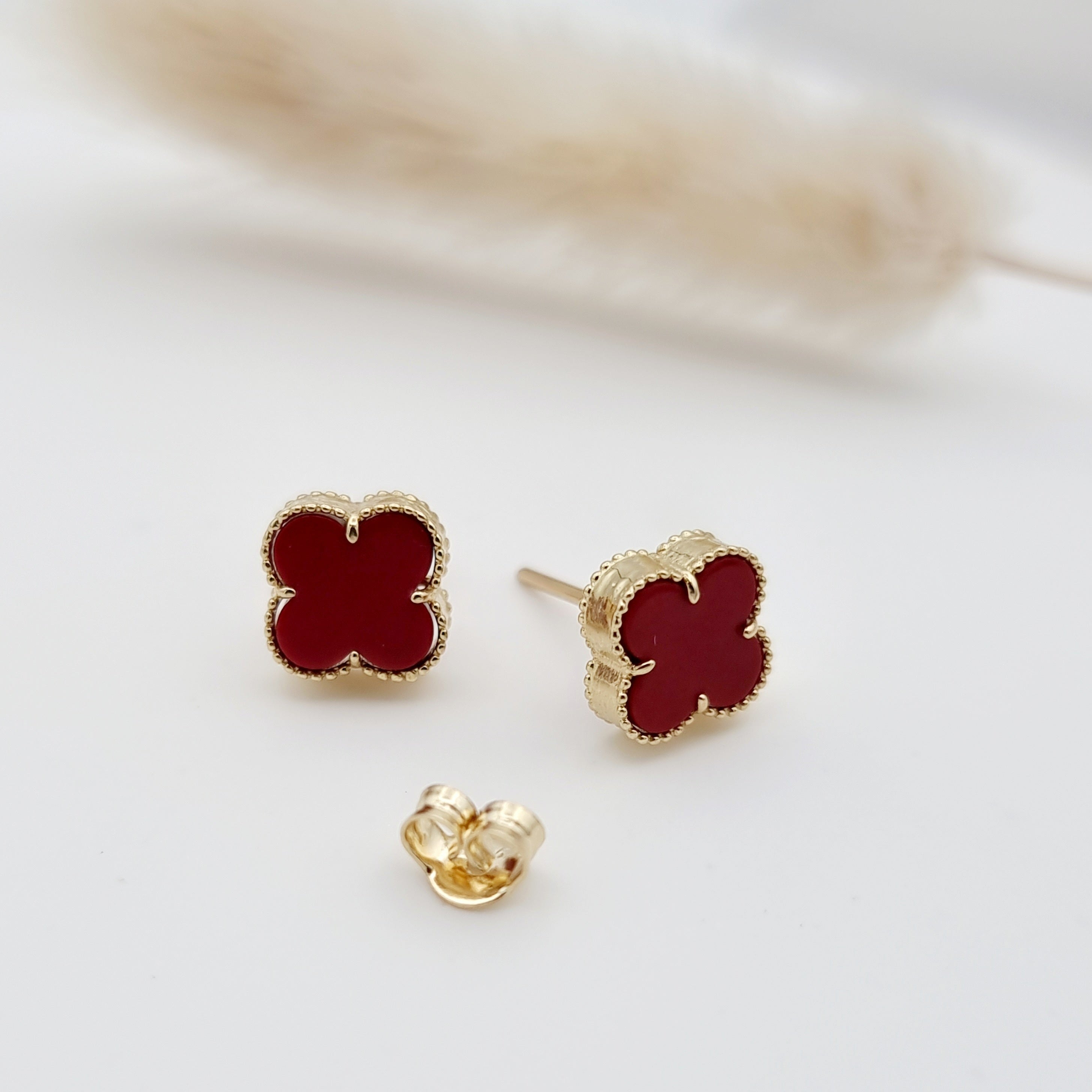 18K Pure Gold V.C Red Earring Set