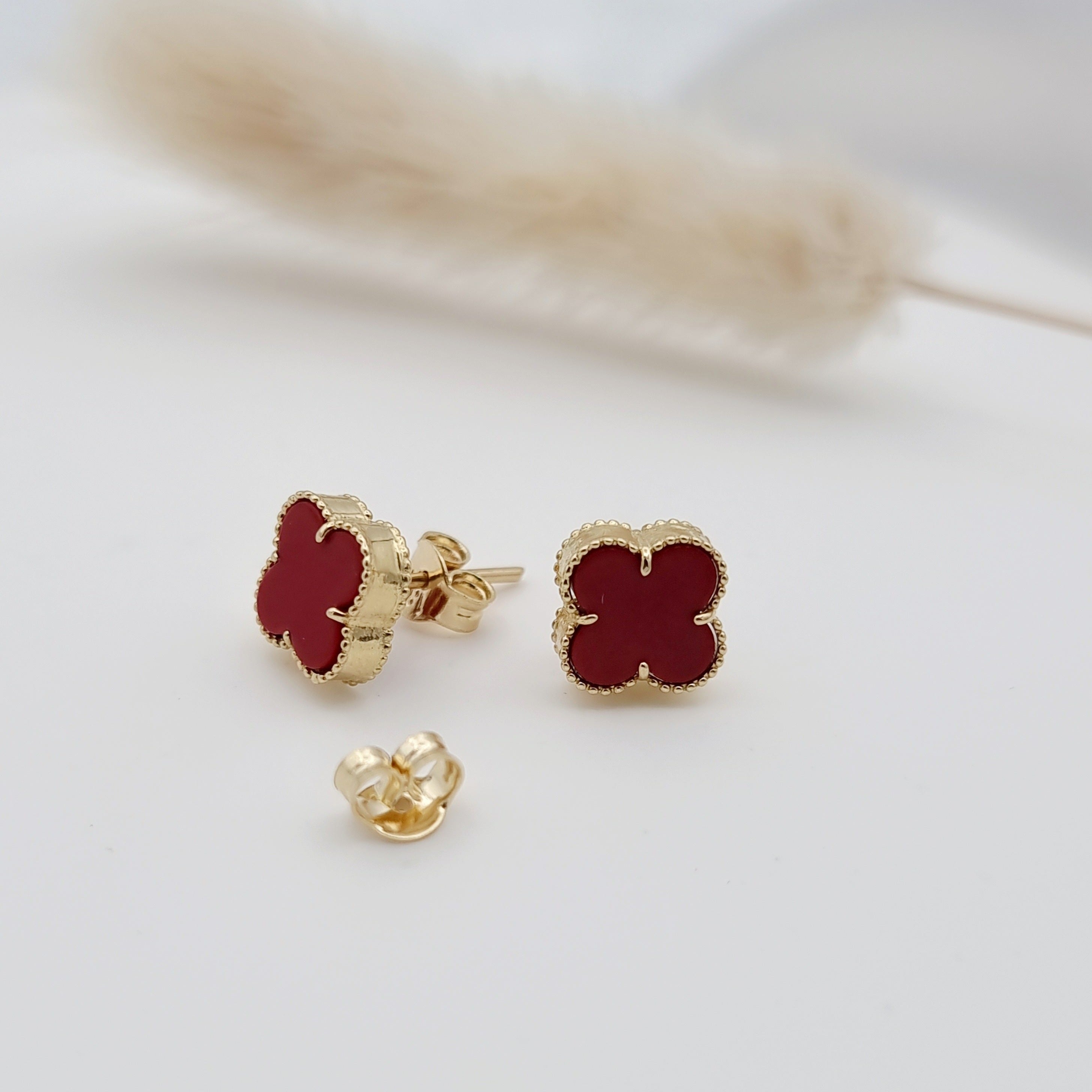 18K Pure Gold V.C Red Earring Set