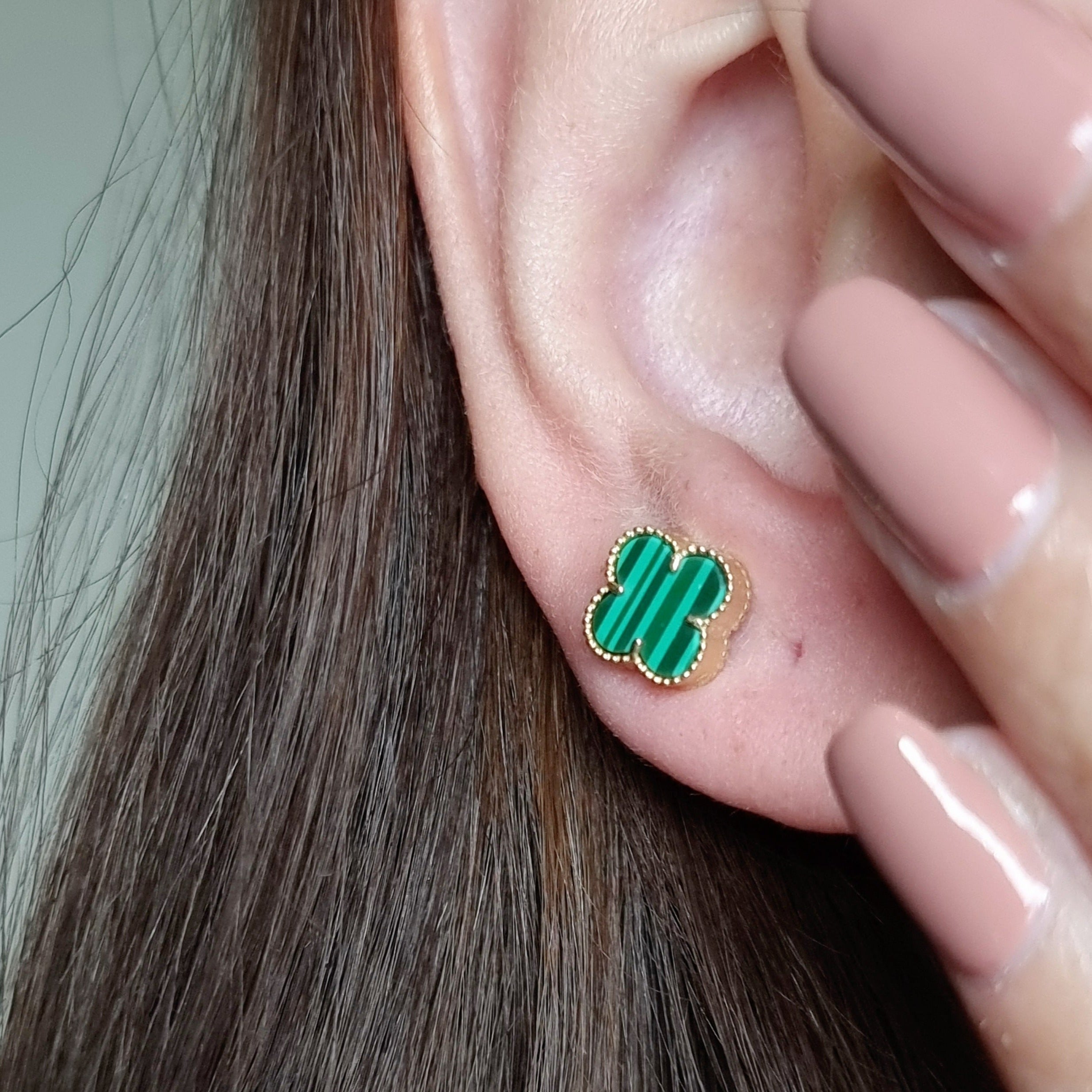 18K Pure Gold V.C Green Earring Set
