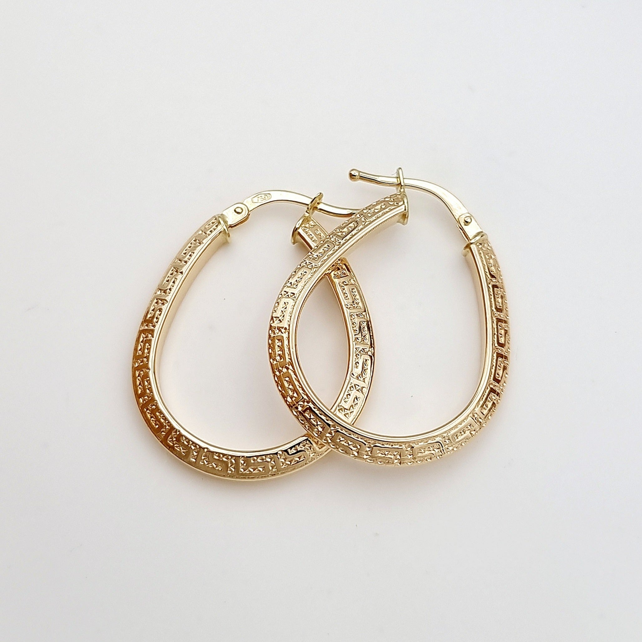 18K Pure Gold Oval Earring Set