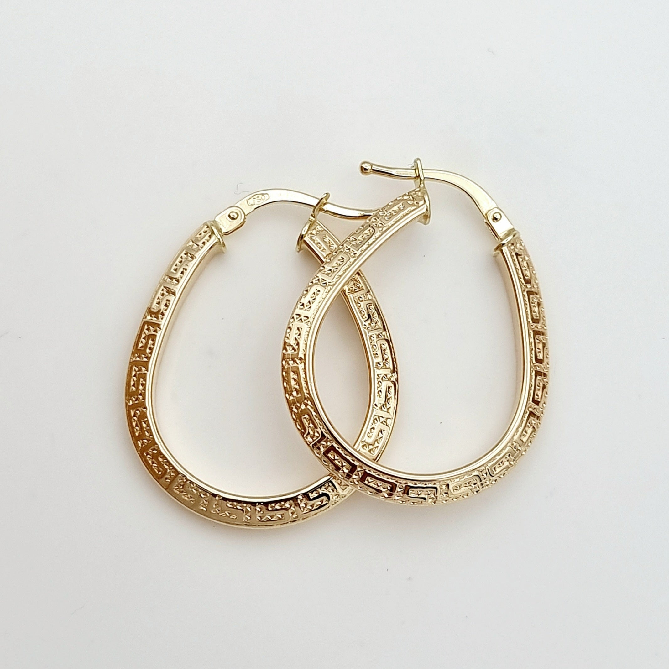 18K Pure Gold Oval Earring Set