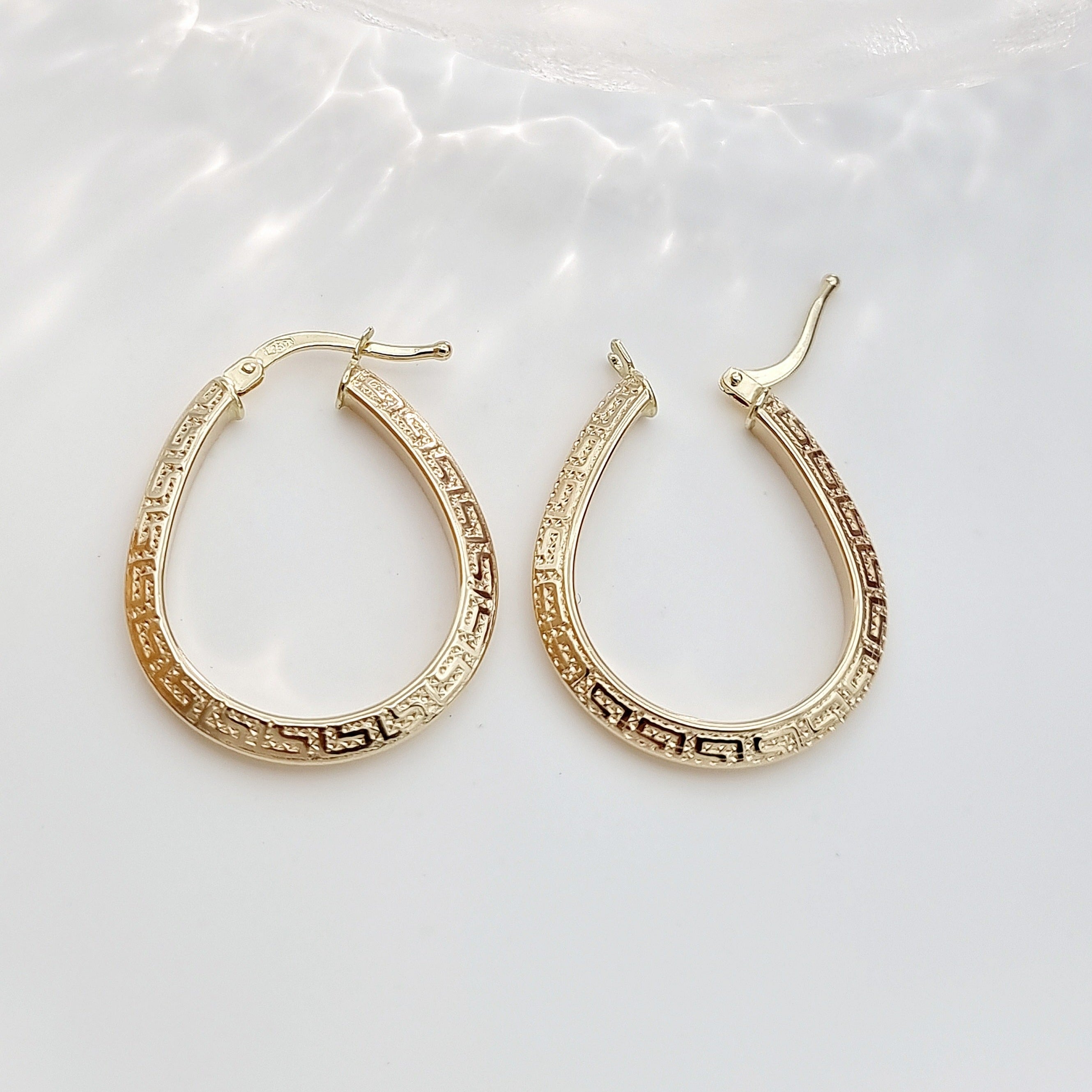 18K Pure Gold Oval Earring Set