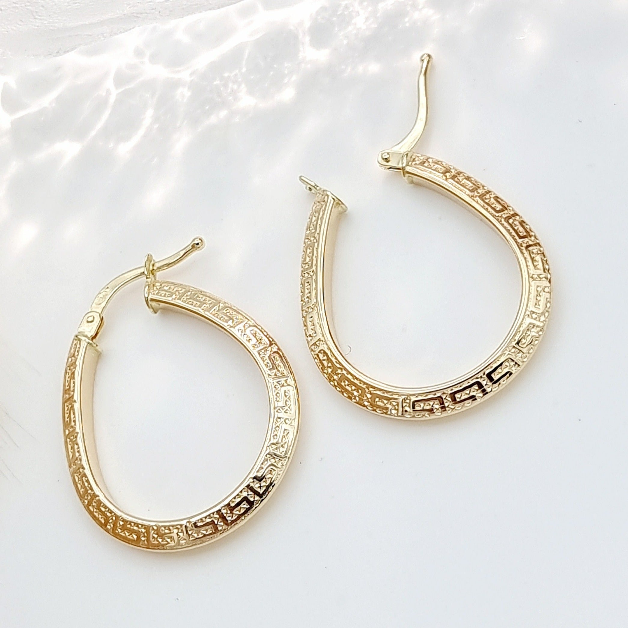 18K Pure Gold Oval Earring Set