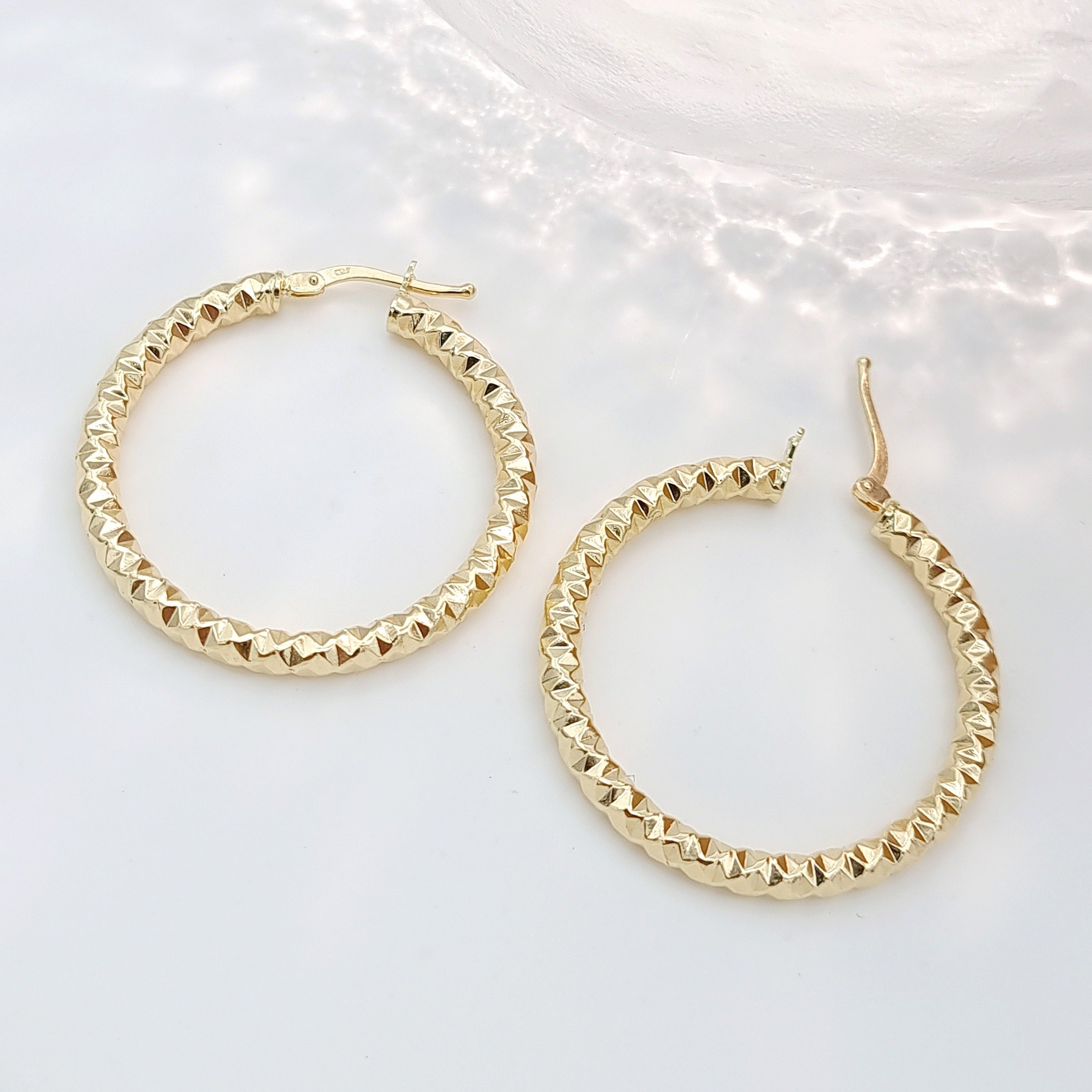 18K Pure Gold Round Earring Set